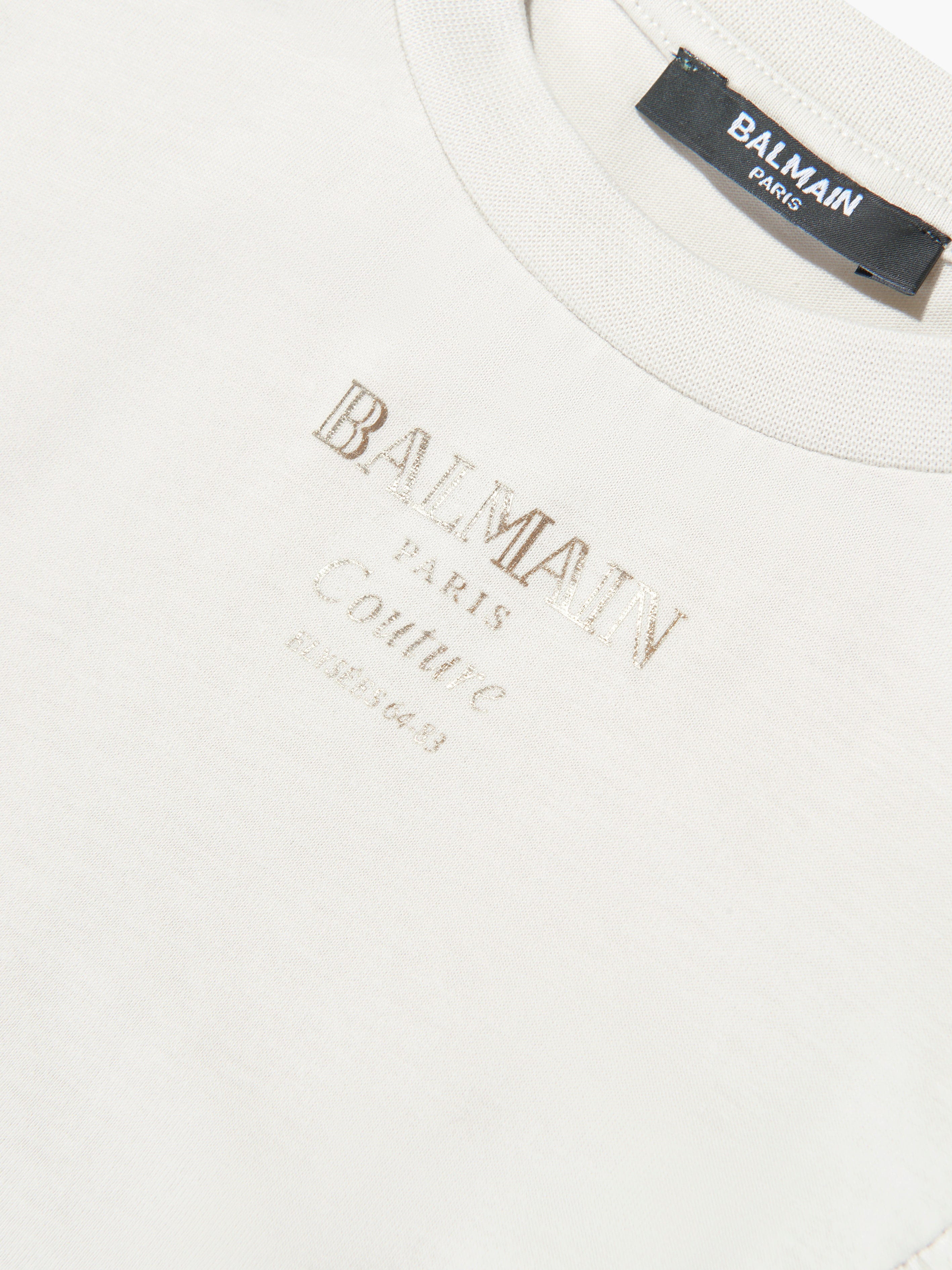 Balmain Girls Logo Ruffle Top in Beige
