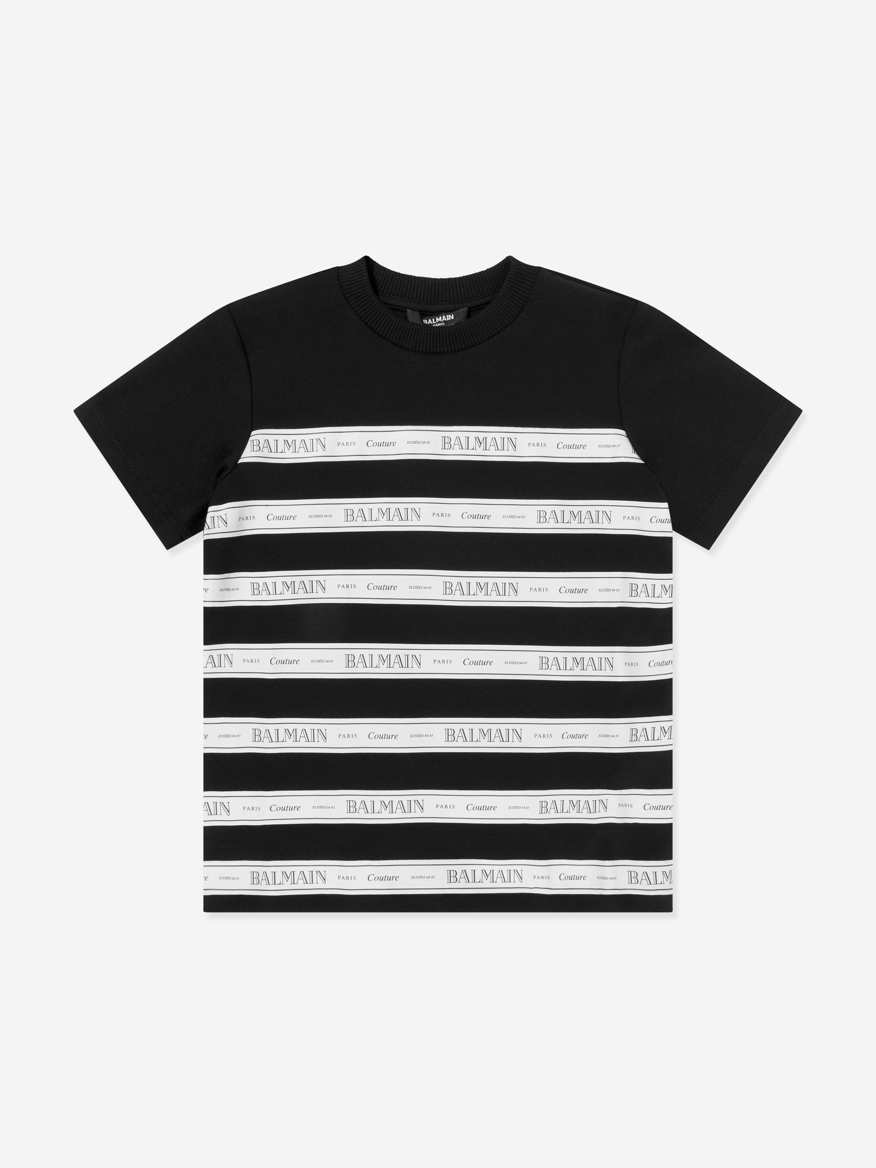 Balmain Kids Striped Logo T-Shirt in Black