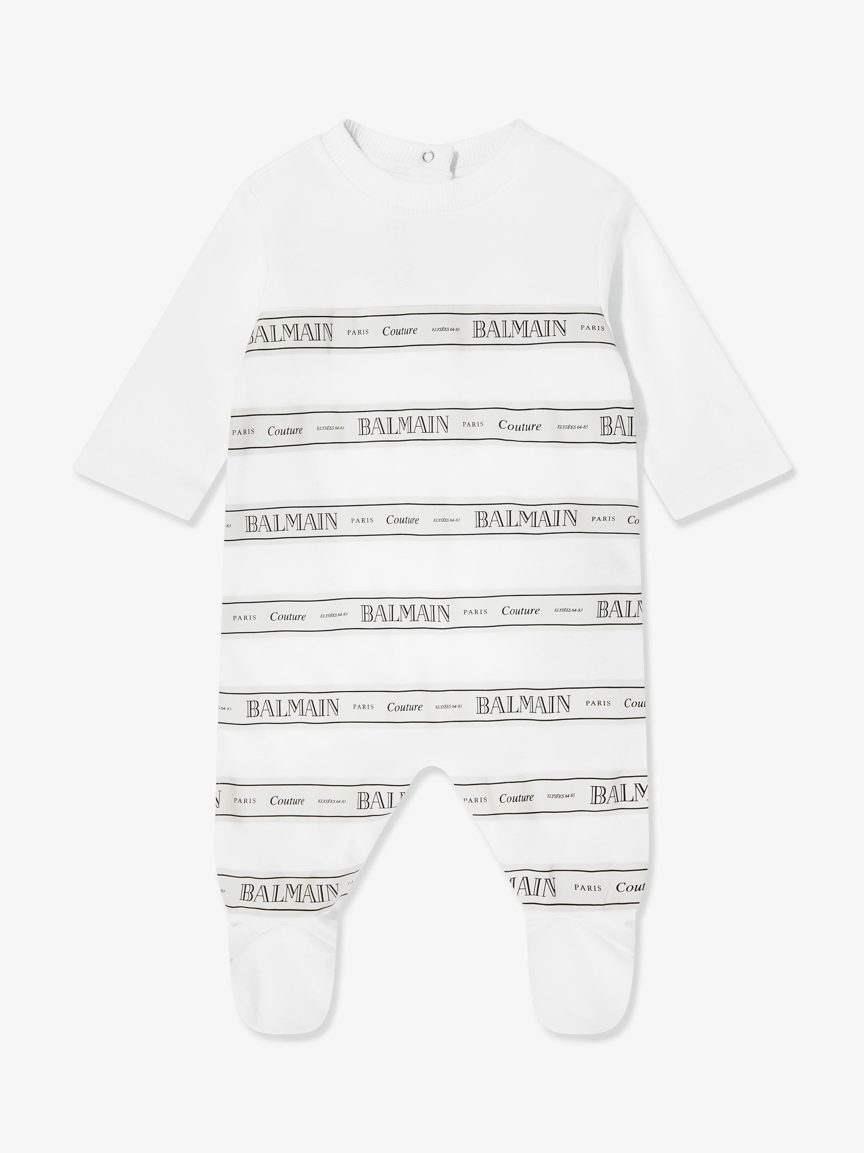 Balmain Baby Striped Logo Babygrow in White