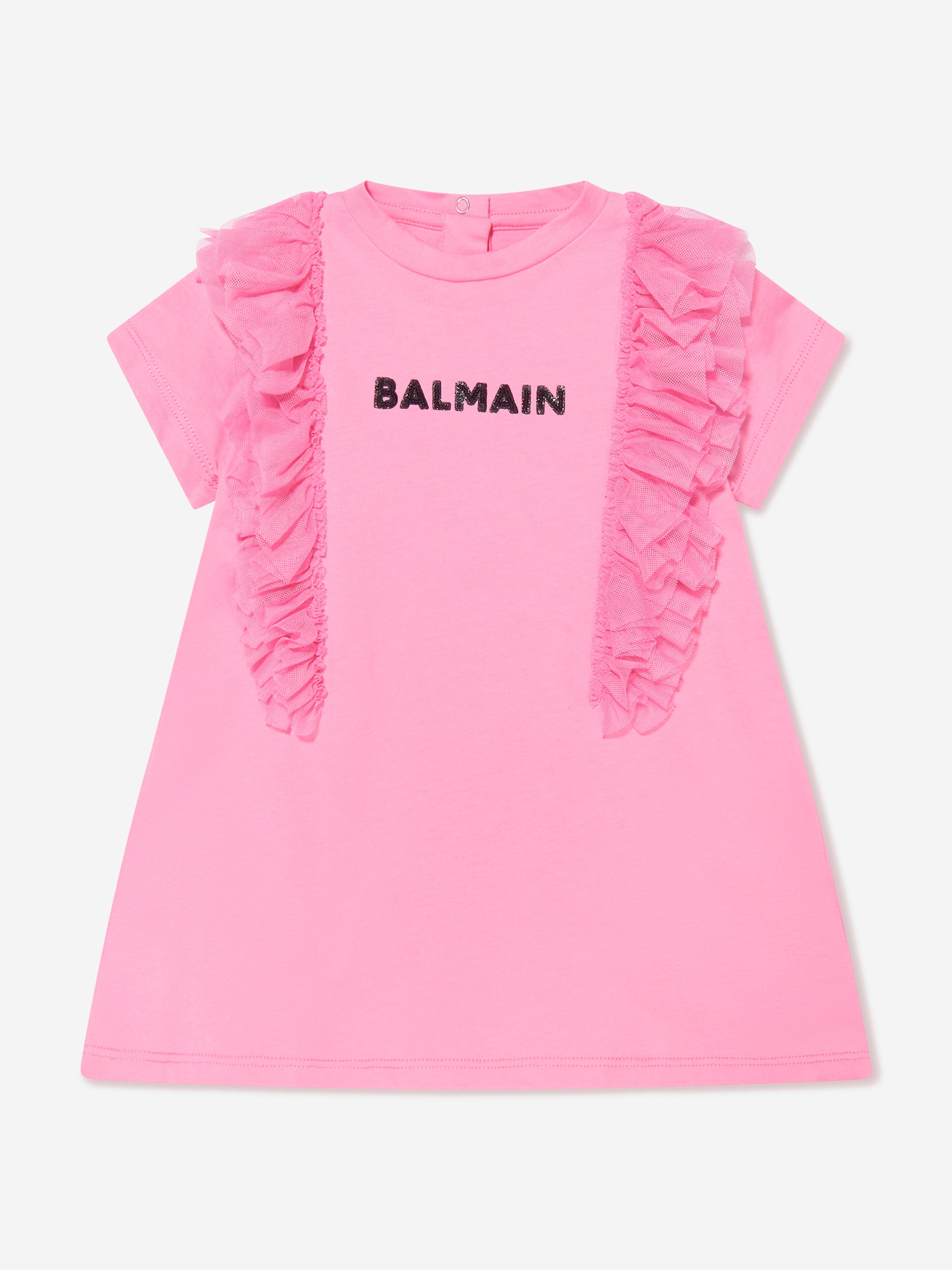 Balmain Baby Girls Ruffle Jersey Dress in Pink