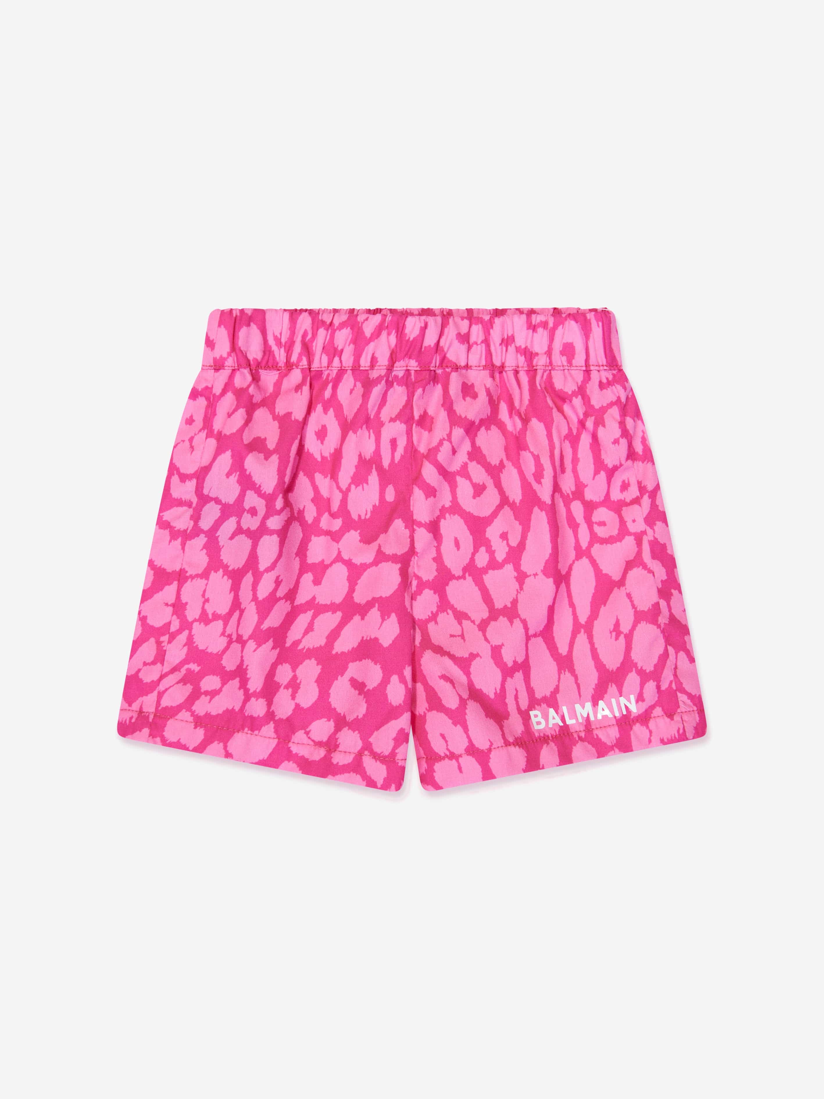 Balmain Baby Girls Leopard Print Shorts in Pink