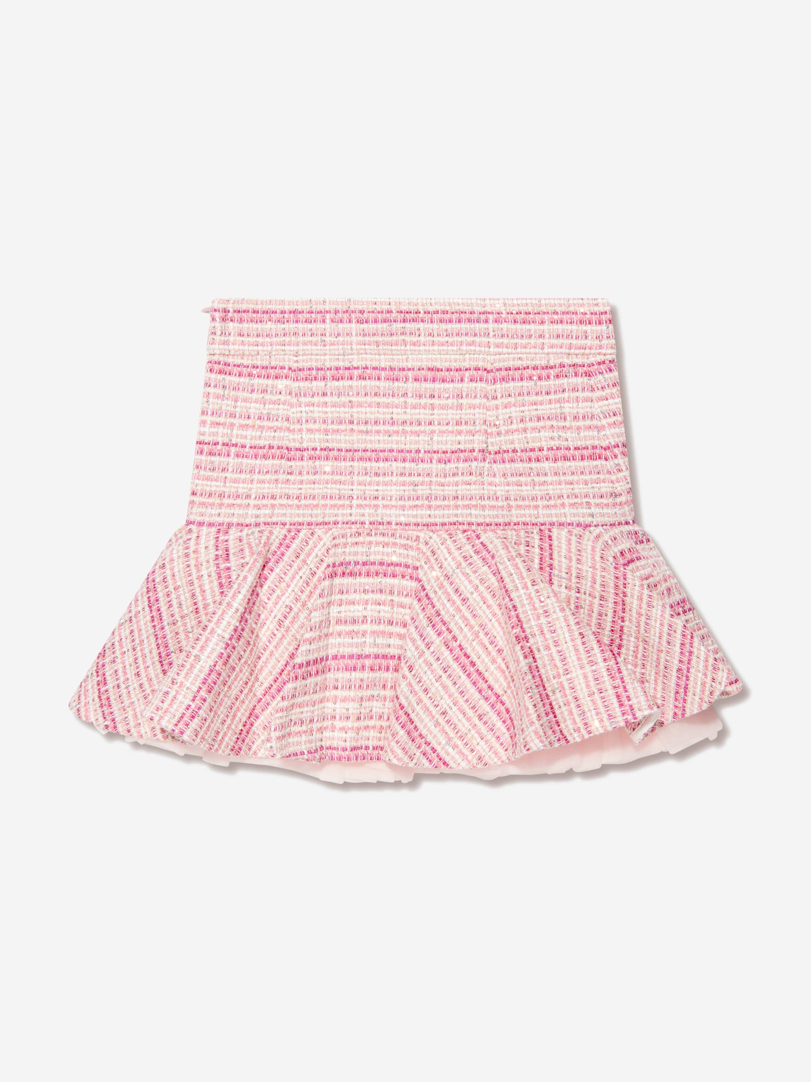 Balmain Girls Tweed Logo Skirt in Pink