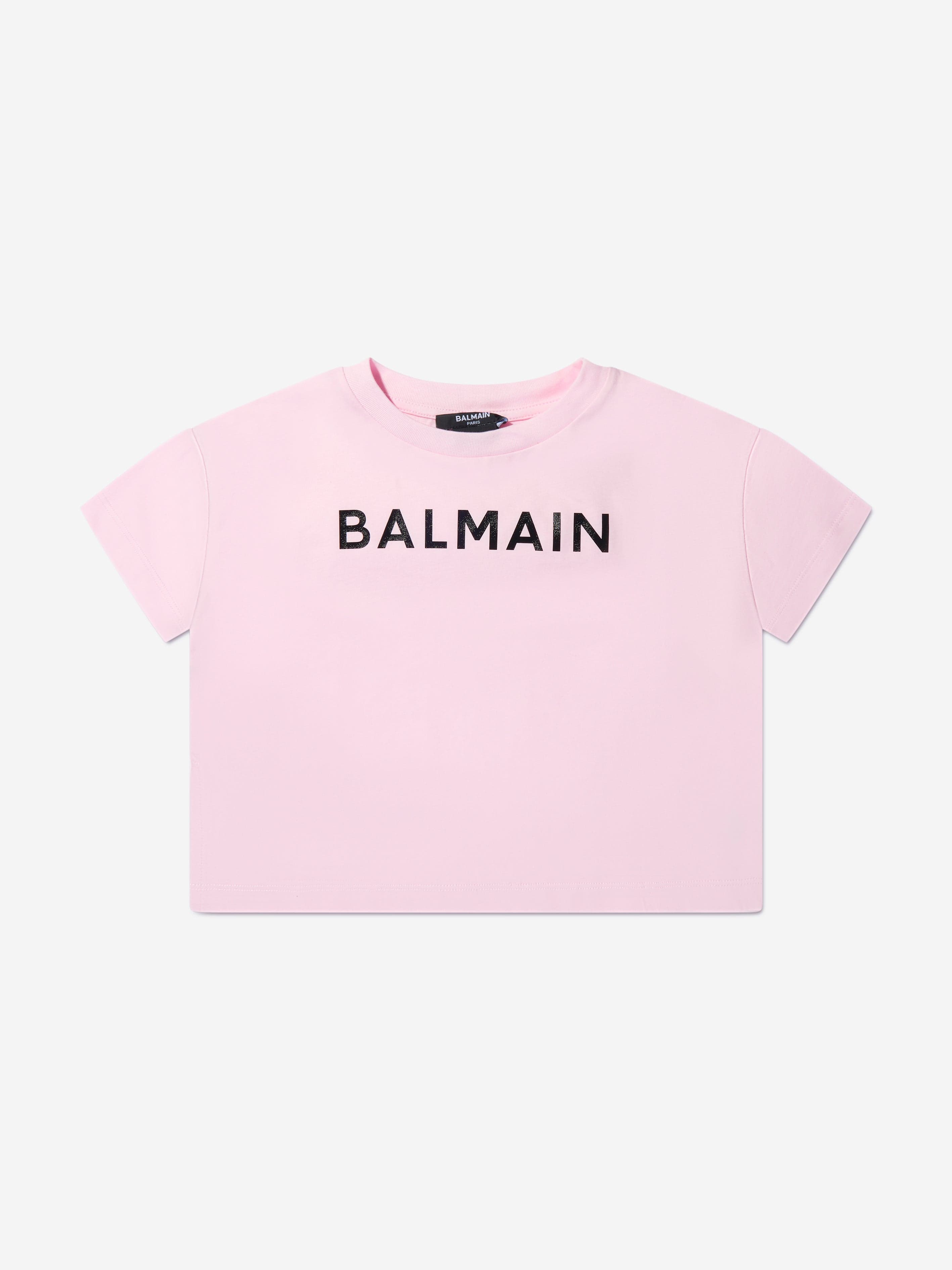 Balmain Girls Logo Print T-Shirt in Pink