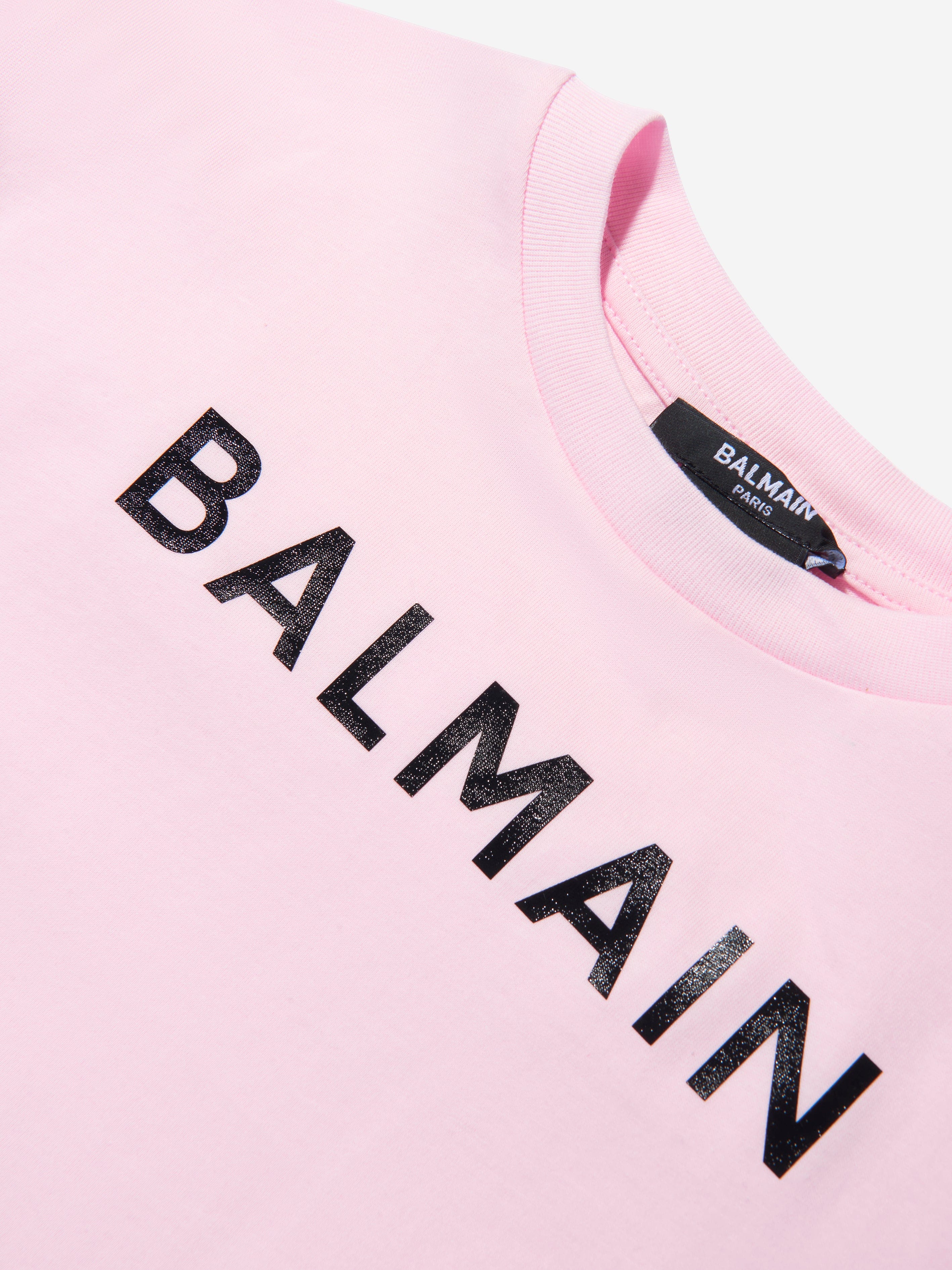 Balmain Girls Logo Print T-Shirt in Pink