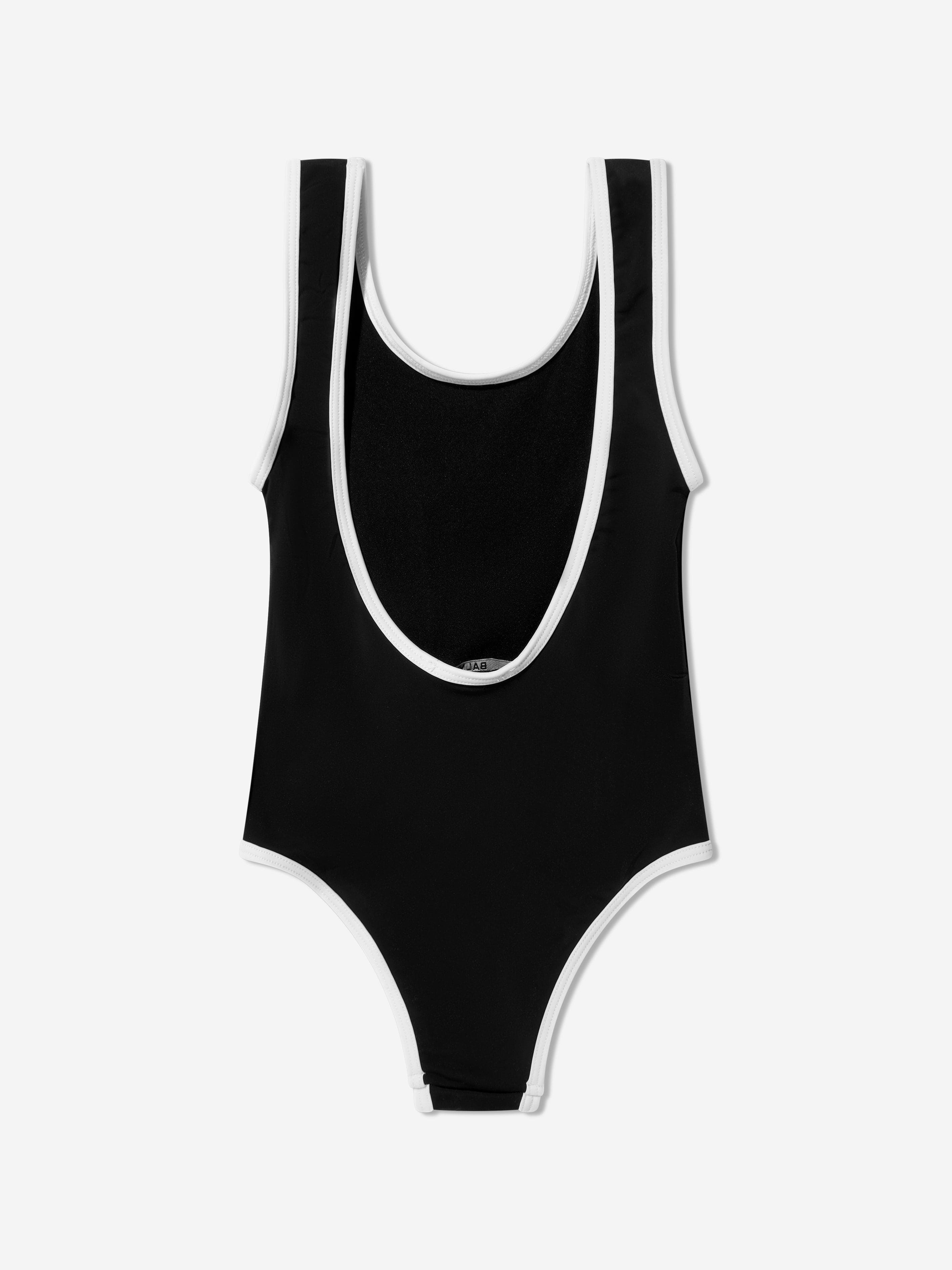 Balmain Girls Logo Print Swimsuit in Black