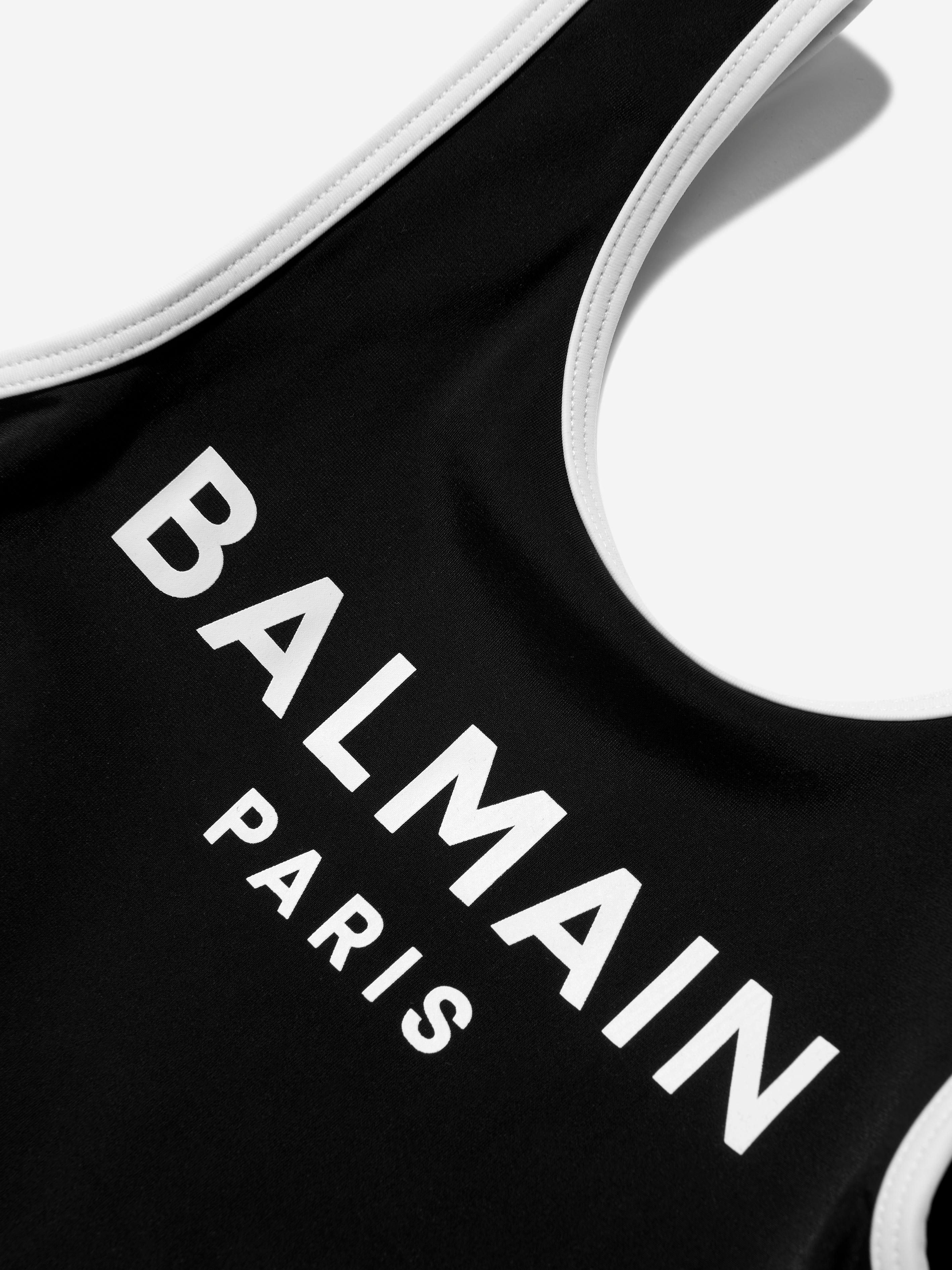 Balmain Girls Logo Print Swimsuit in Black