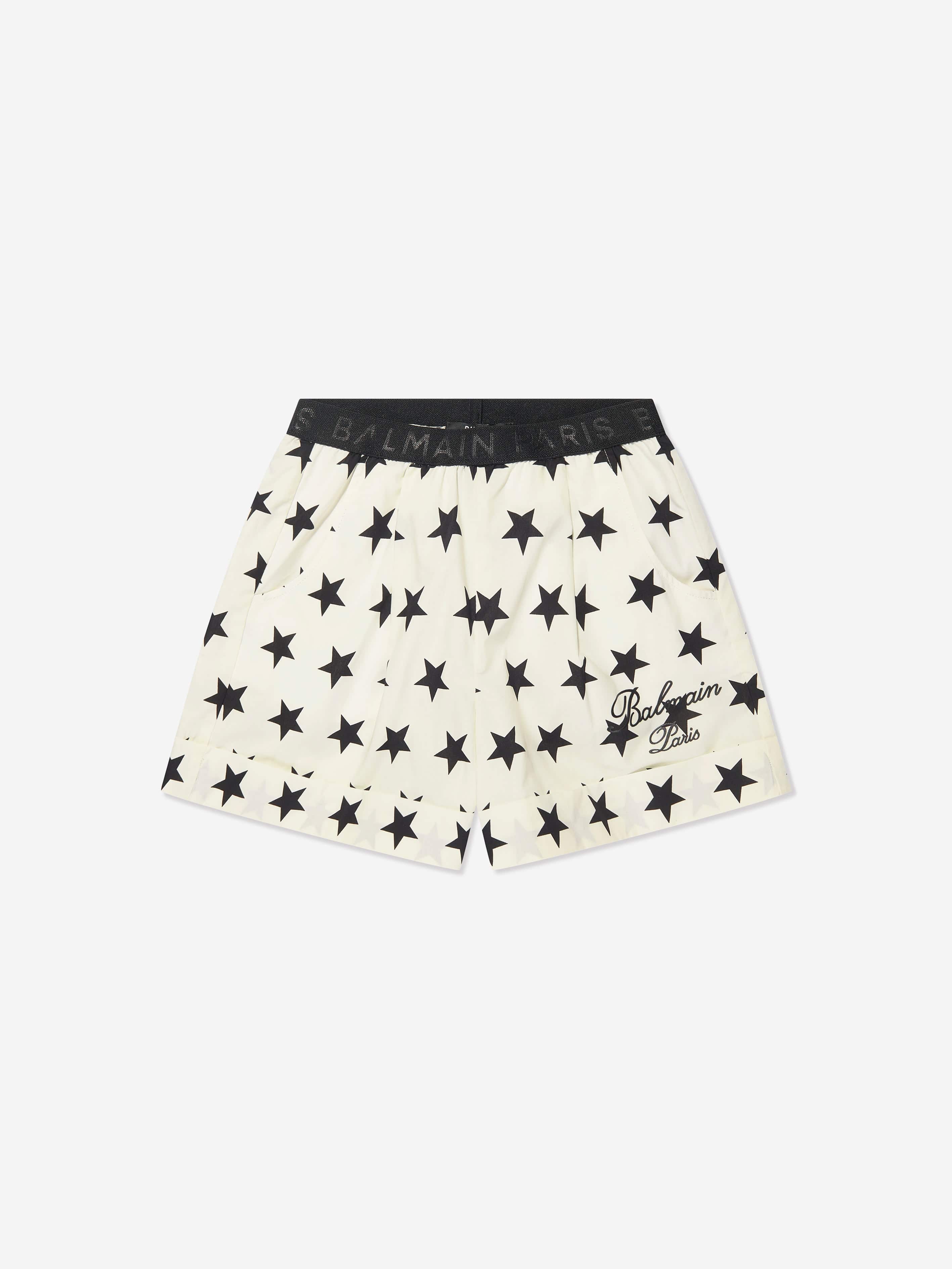 Balmain Girls Star Print Shorts in Ivory