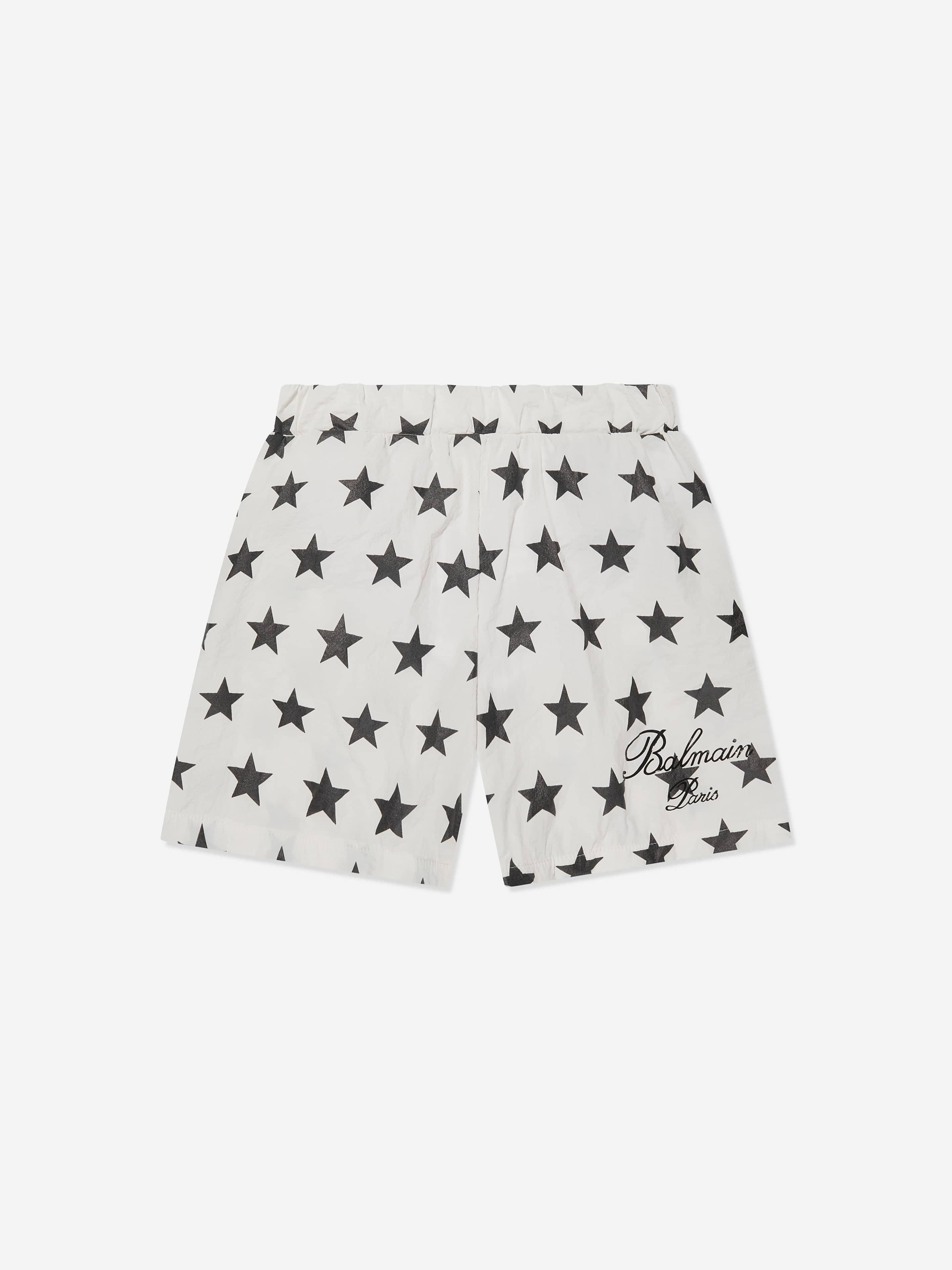 Balmain Boys Star Print Swim Shorts in Ivory