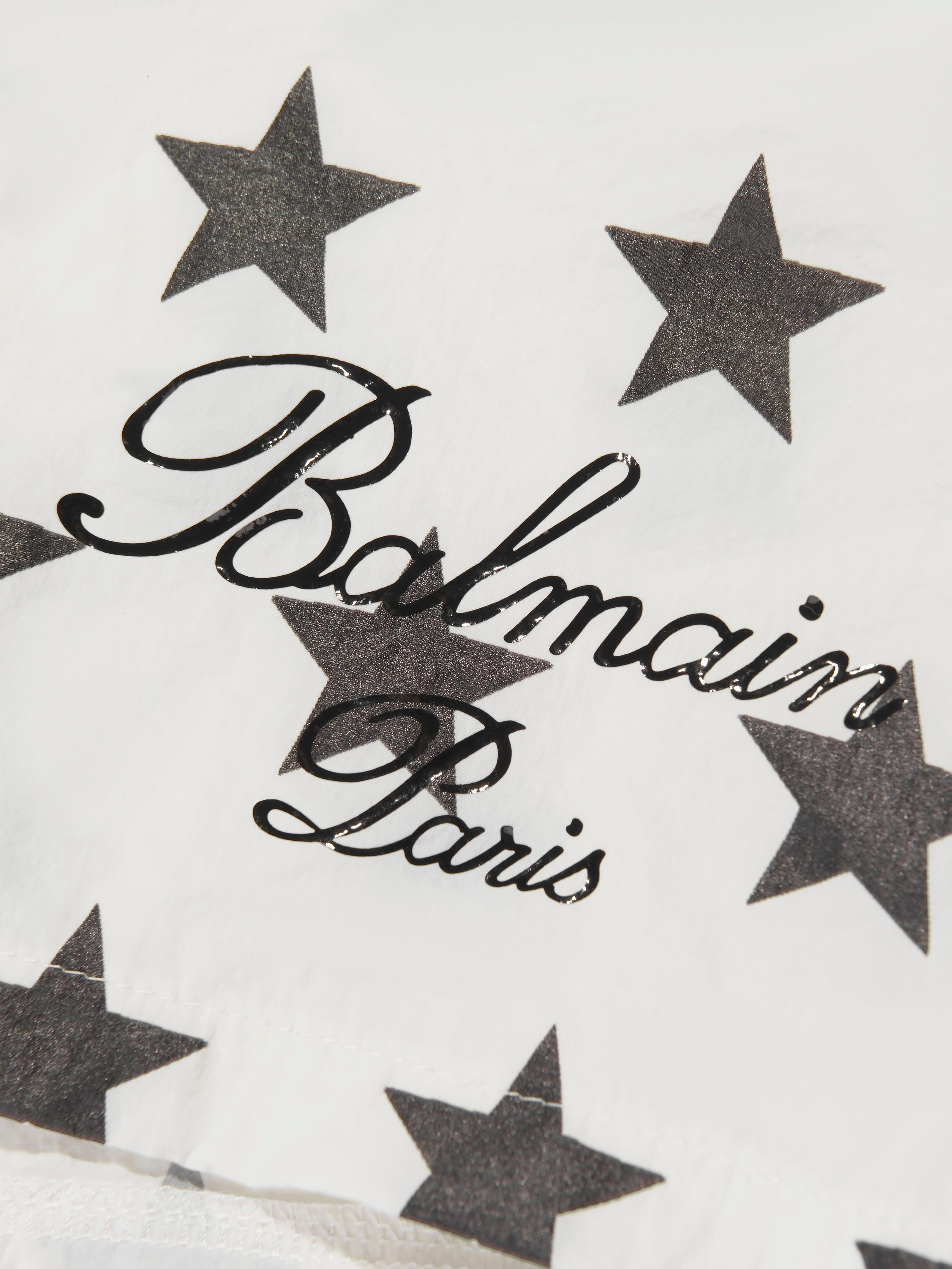 Balmain Boys Star Print Swim Shorts in Ivory