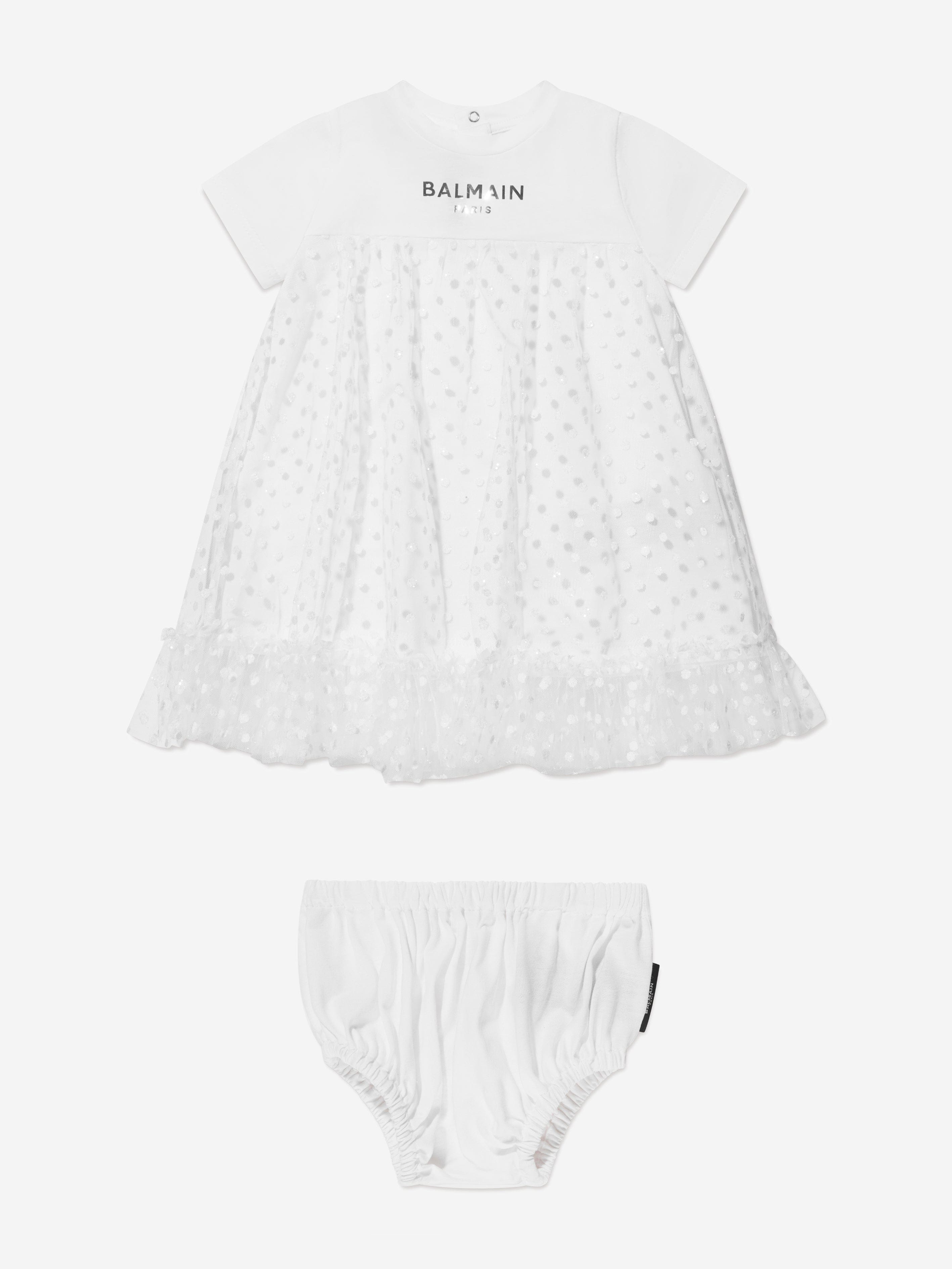 Balmain Baby Girls Jersey Dress in White