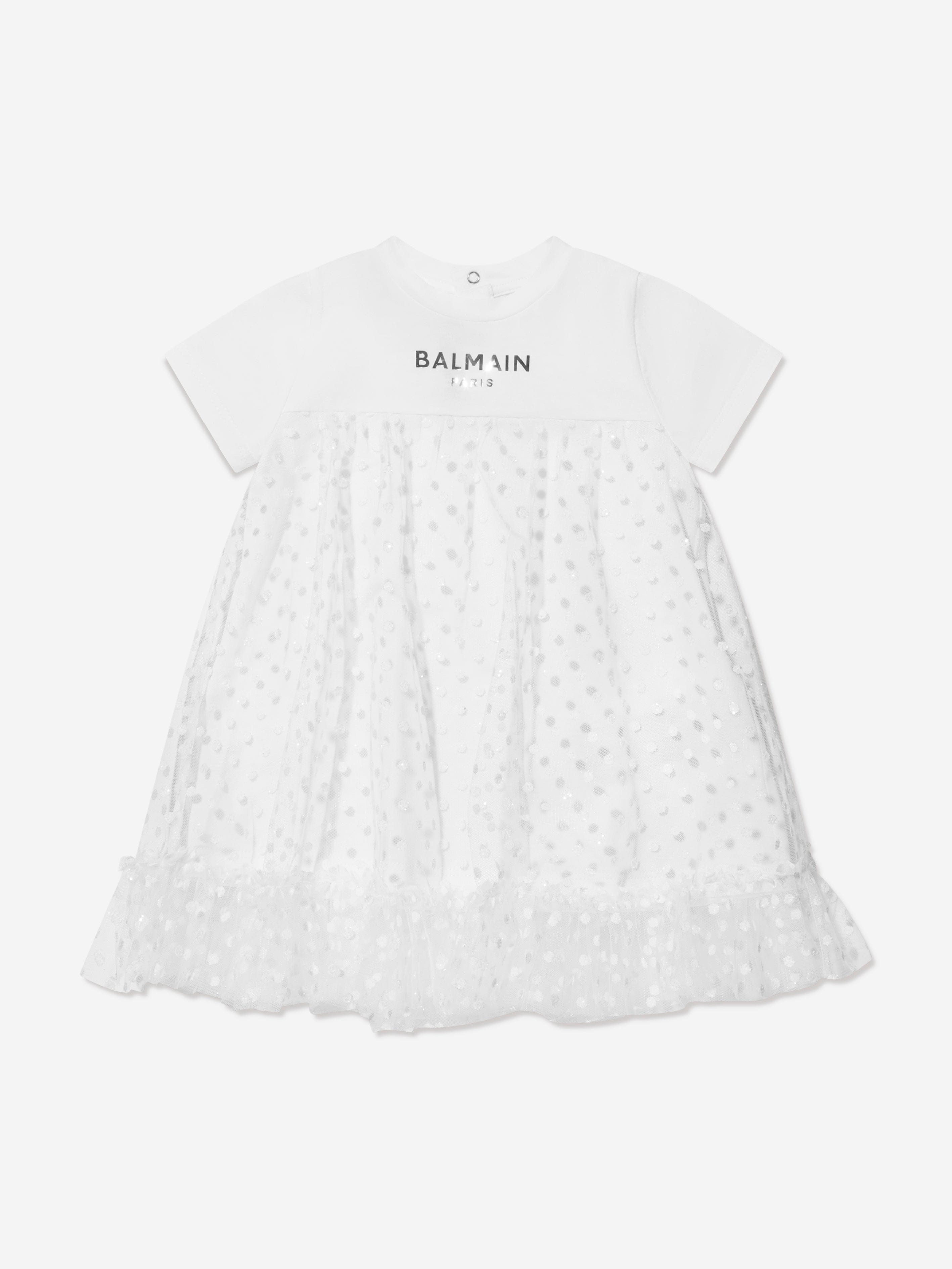 Balmain Baby Girls Jersey Dress in White