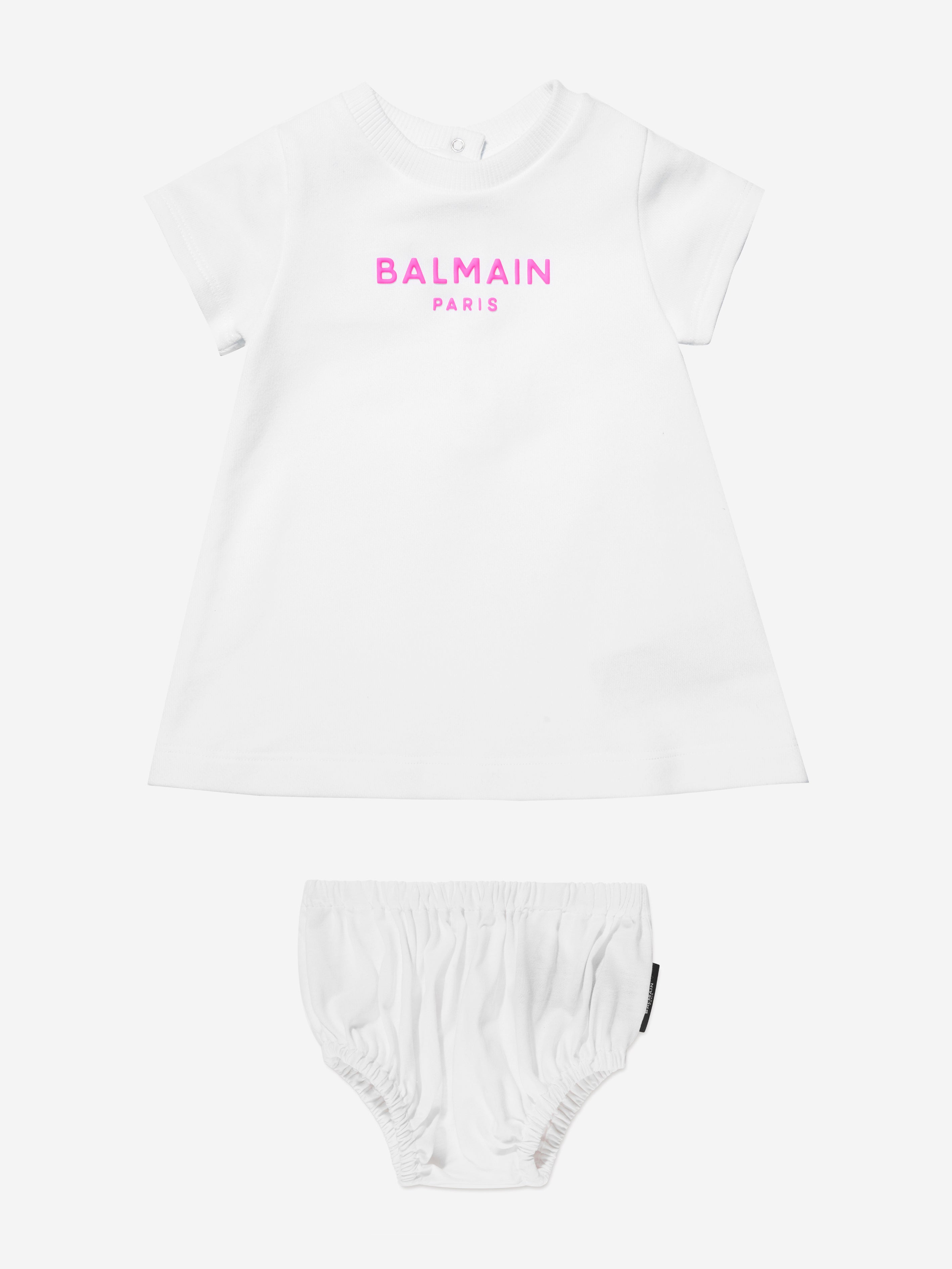 Balmain Baby Girls Logo T-Shirt Dress in White