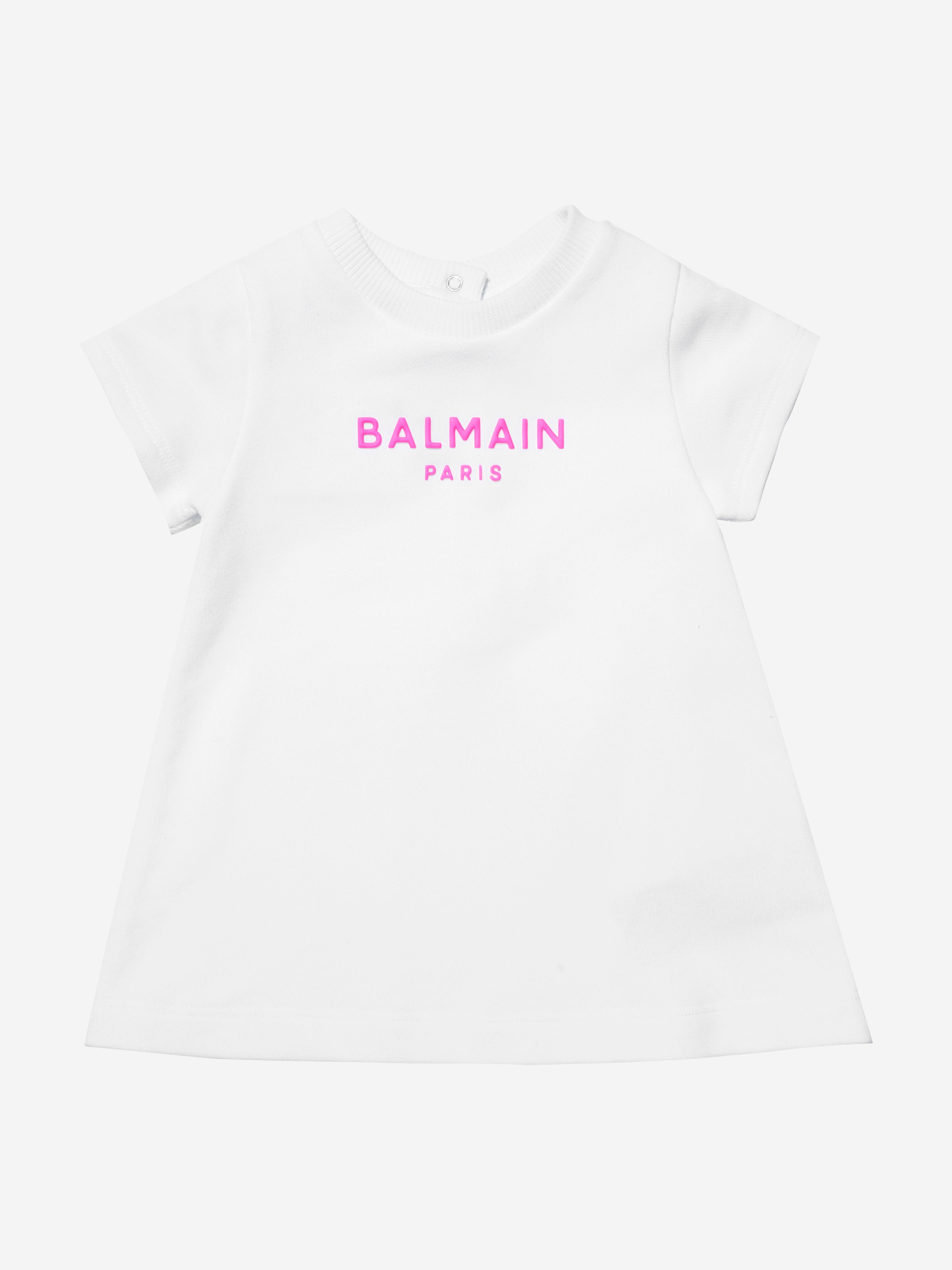 Balmain Baby Girls Logo T-Shirt Dress in White