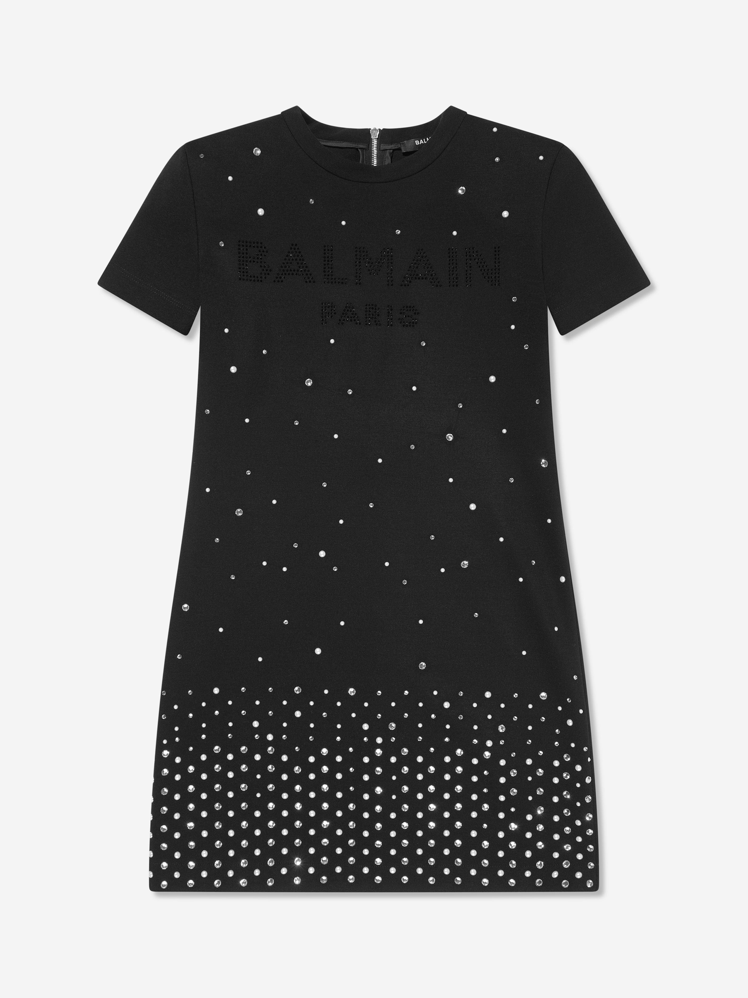 Balmain Girls Diamante Milano Dress in Black