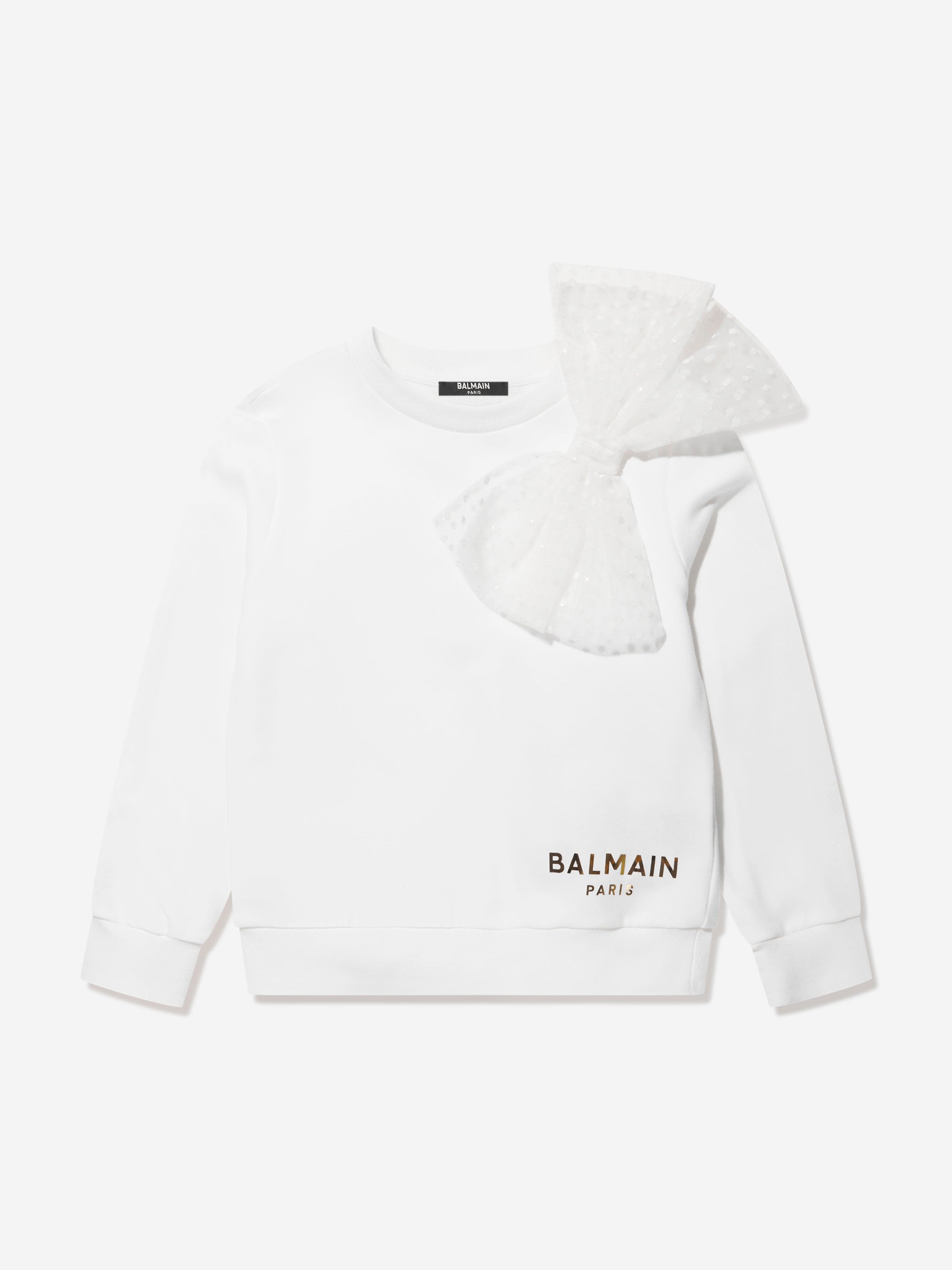 Balmain Girls Bow Sweatshirt in White