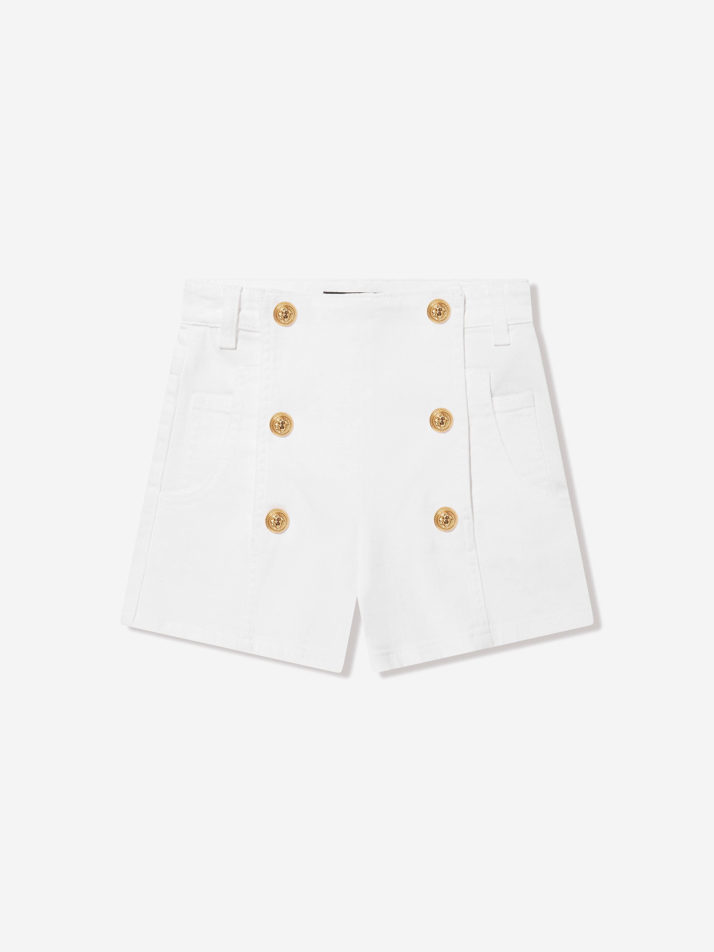 Balmain Girls Button Front Shorts in White