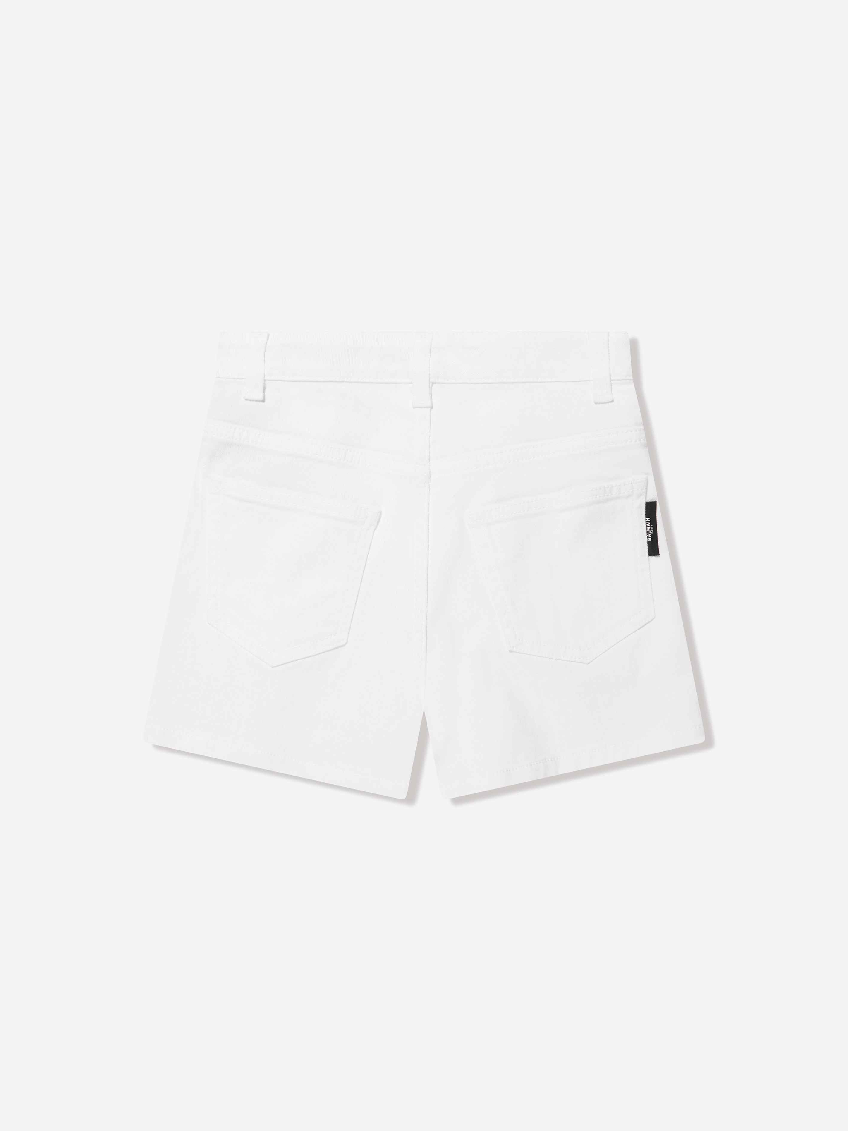 Balmain Girls Button Front Shorts in White