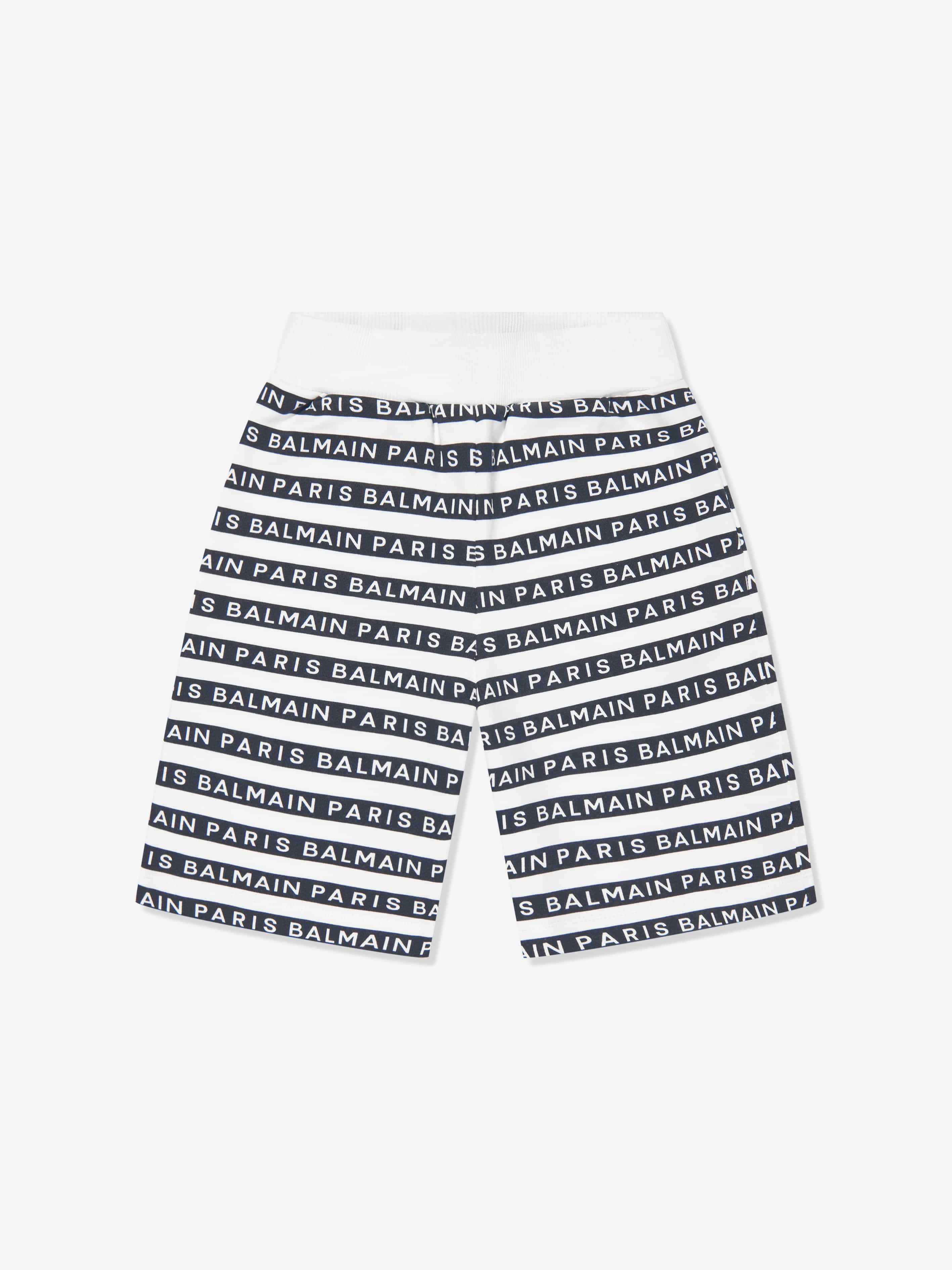 Balmain Boys Striped Logo Shorts in White