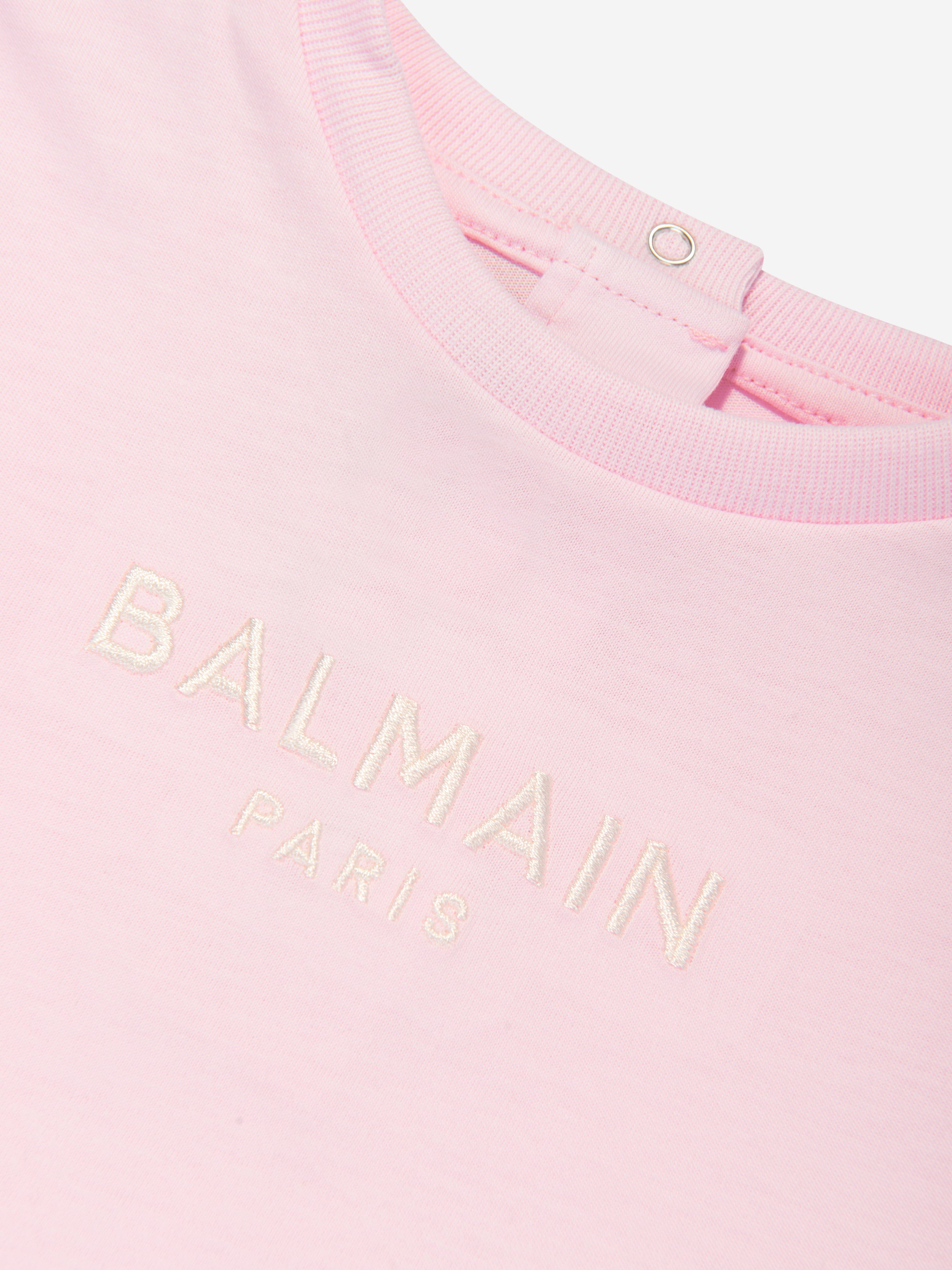 Balmain Baby Girls Logo T-Shirt in Pink