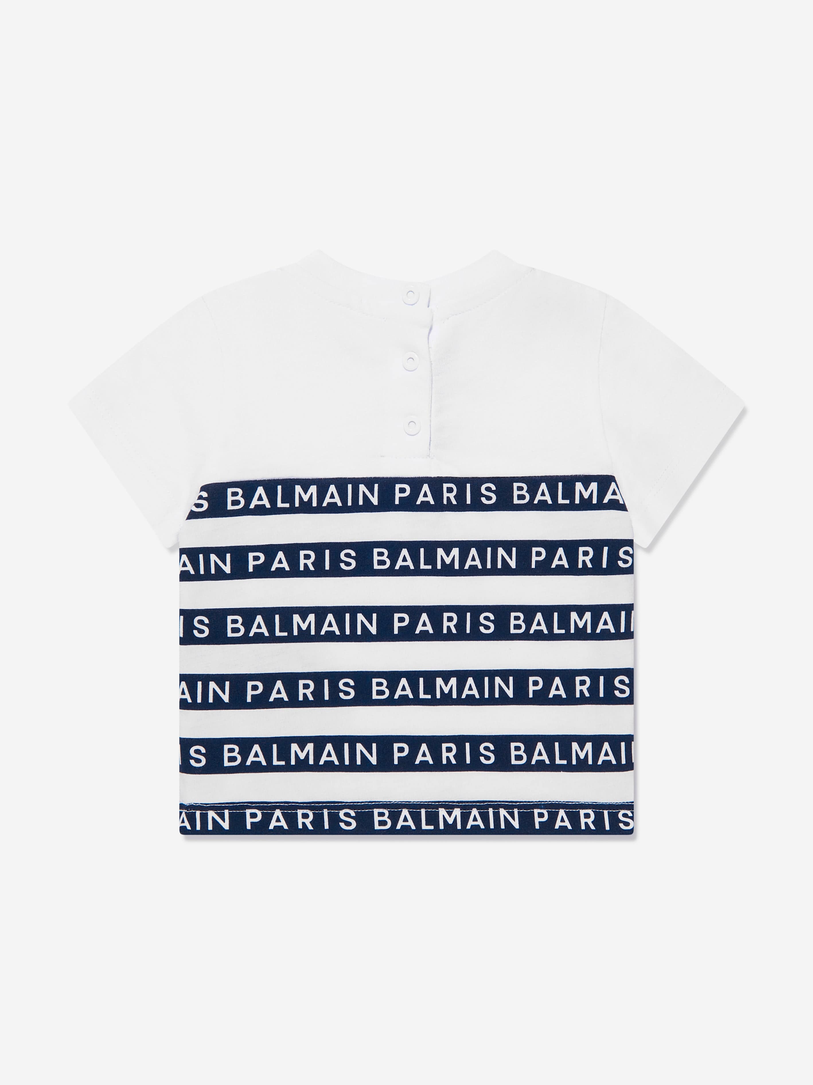 Balmain Baby Boys Striped Logo T-Shirt in White