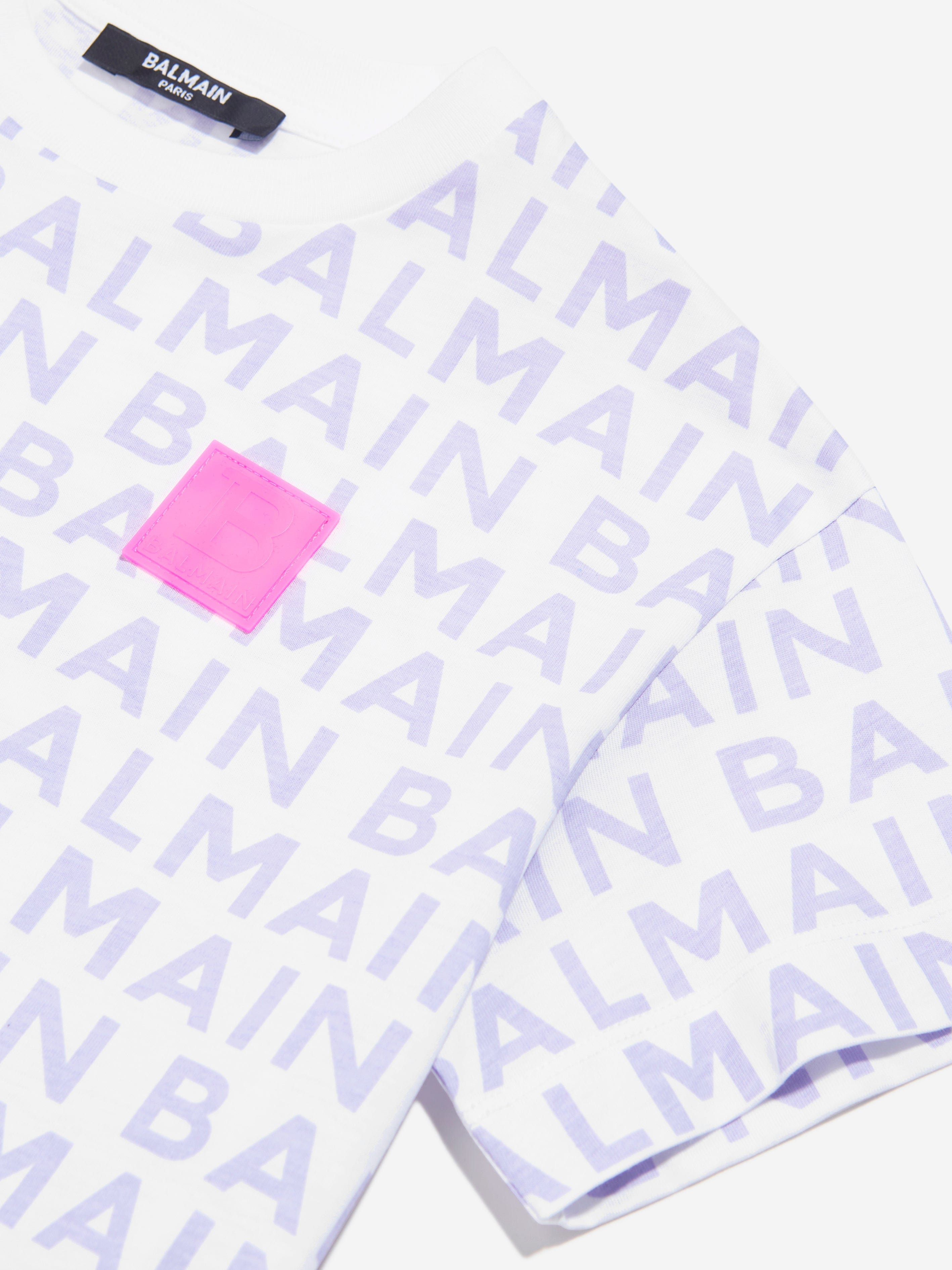 Balmain Girls Logo Print T-Shirt in White