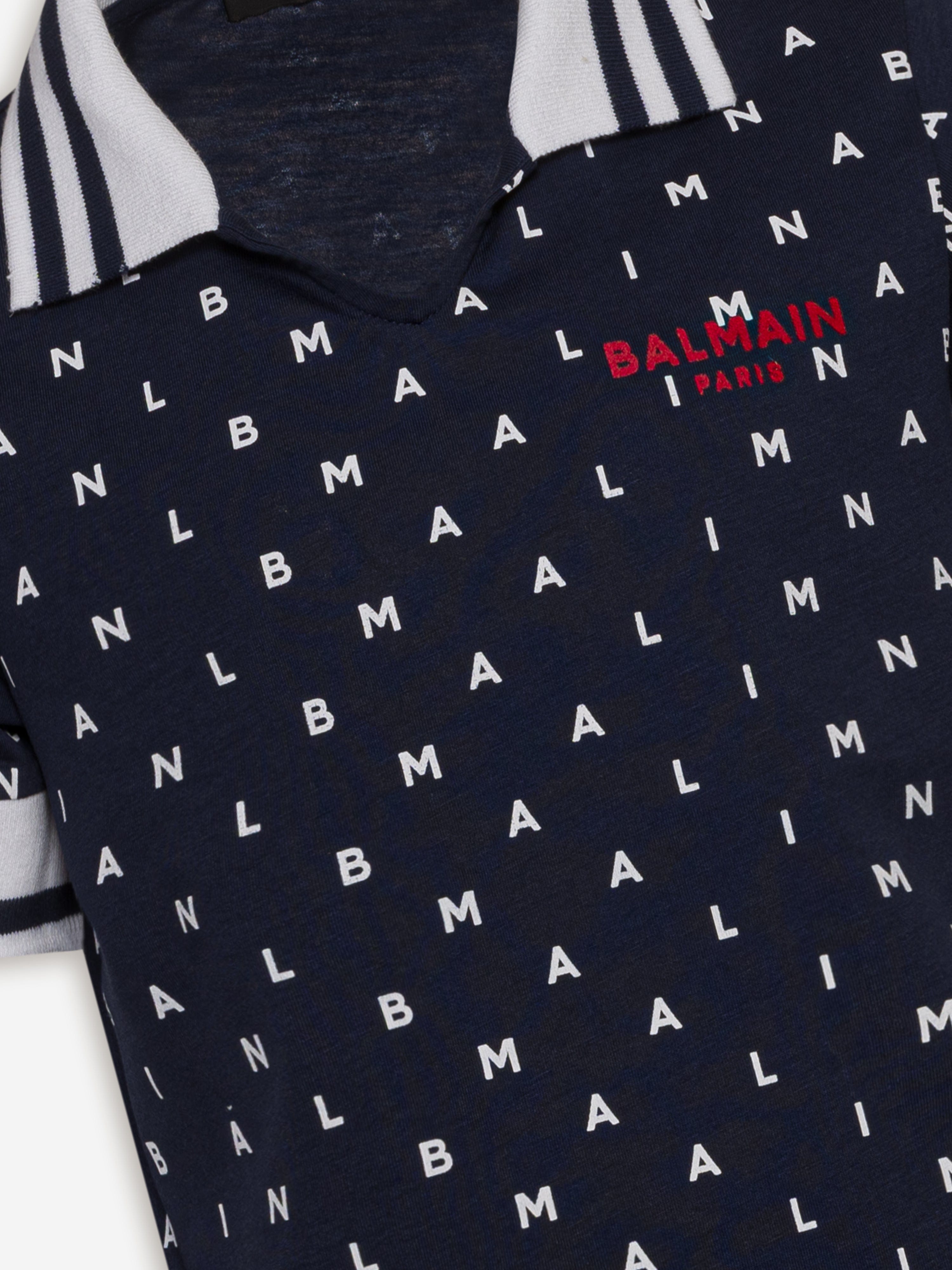 Balmain Boys Logo Polo Shirt in Navy