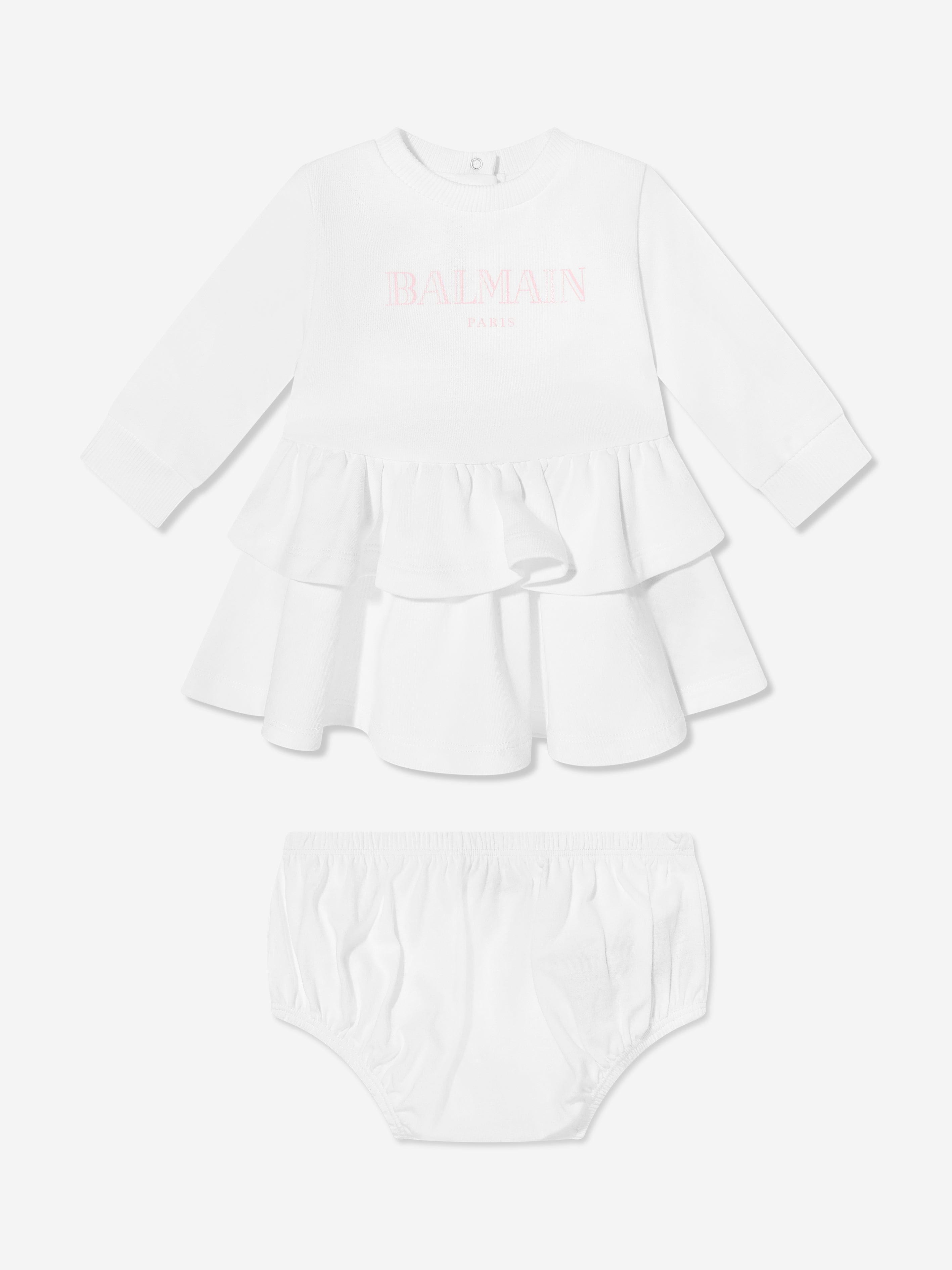 Balmain Baby Girls Logo Jersey Dress in White