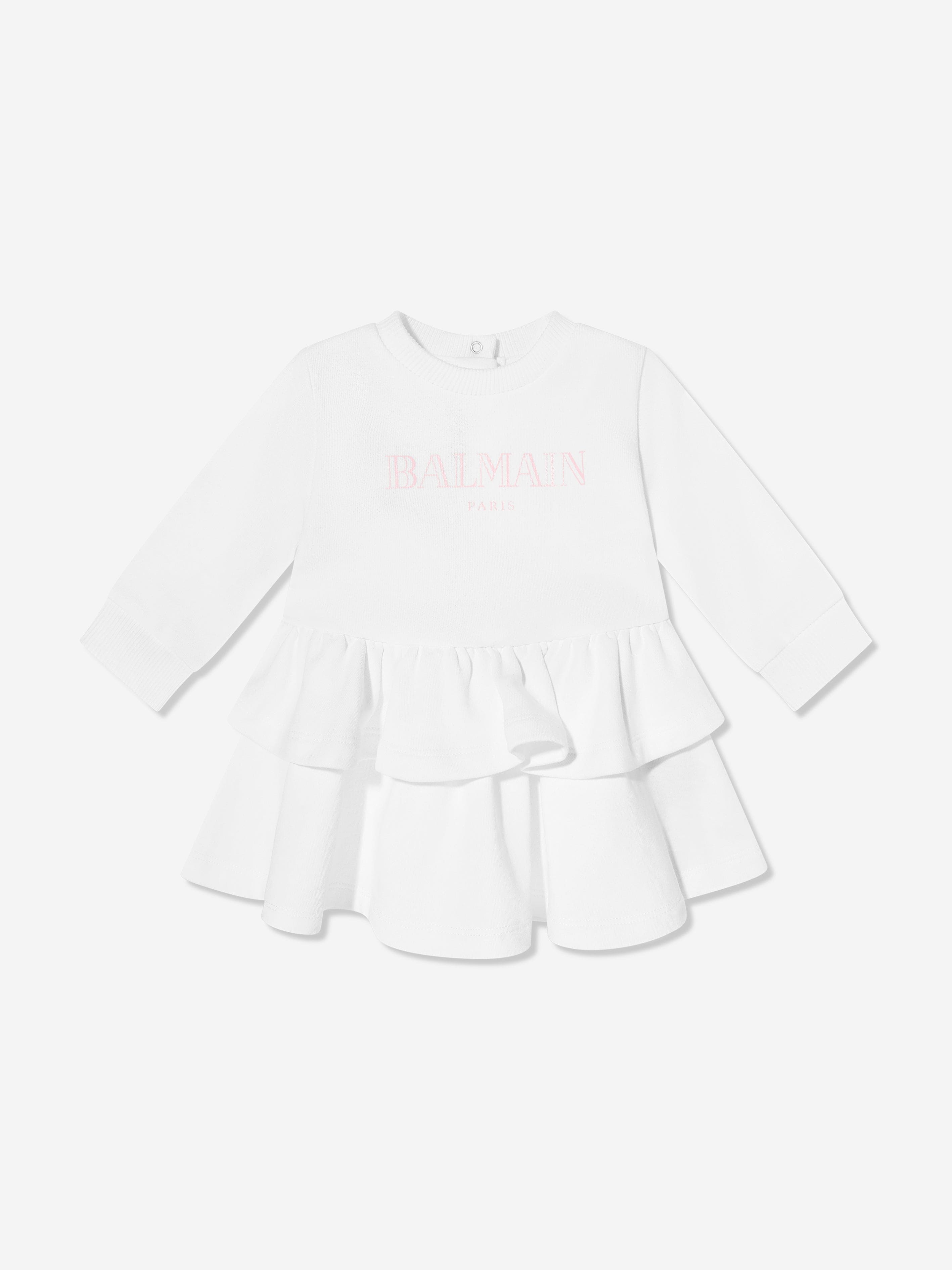 Balmain Baby Girls Logo Jersey Dress in White