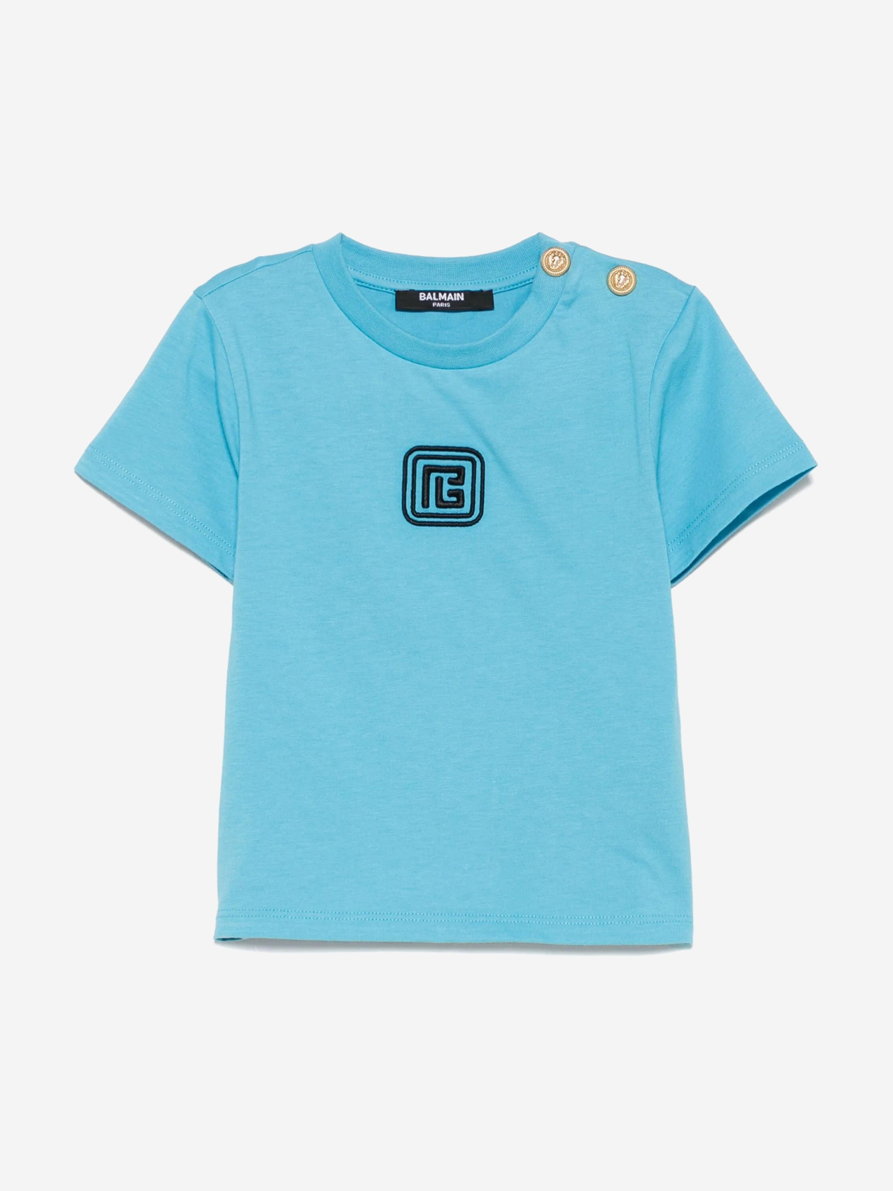 Balmain Baby Boys Monogram Logo T-Shirt in Blue