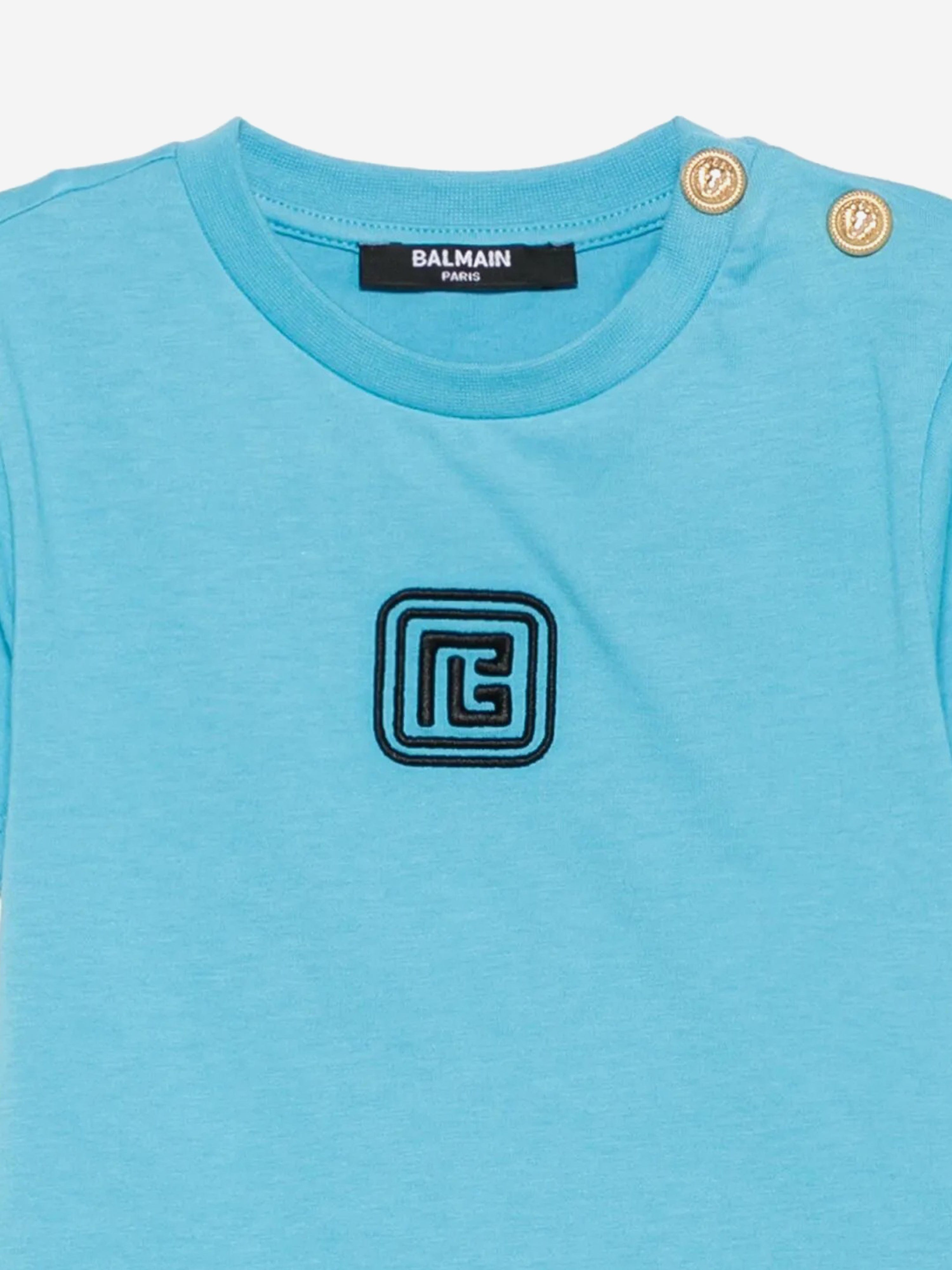 Balmain Baby Boys Monogram Logo T-Shirt in Blue