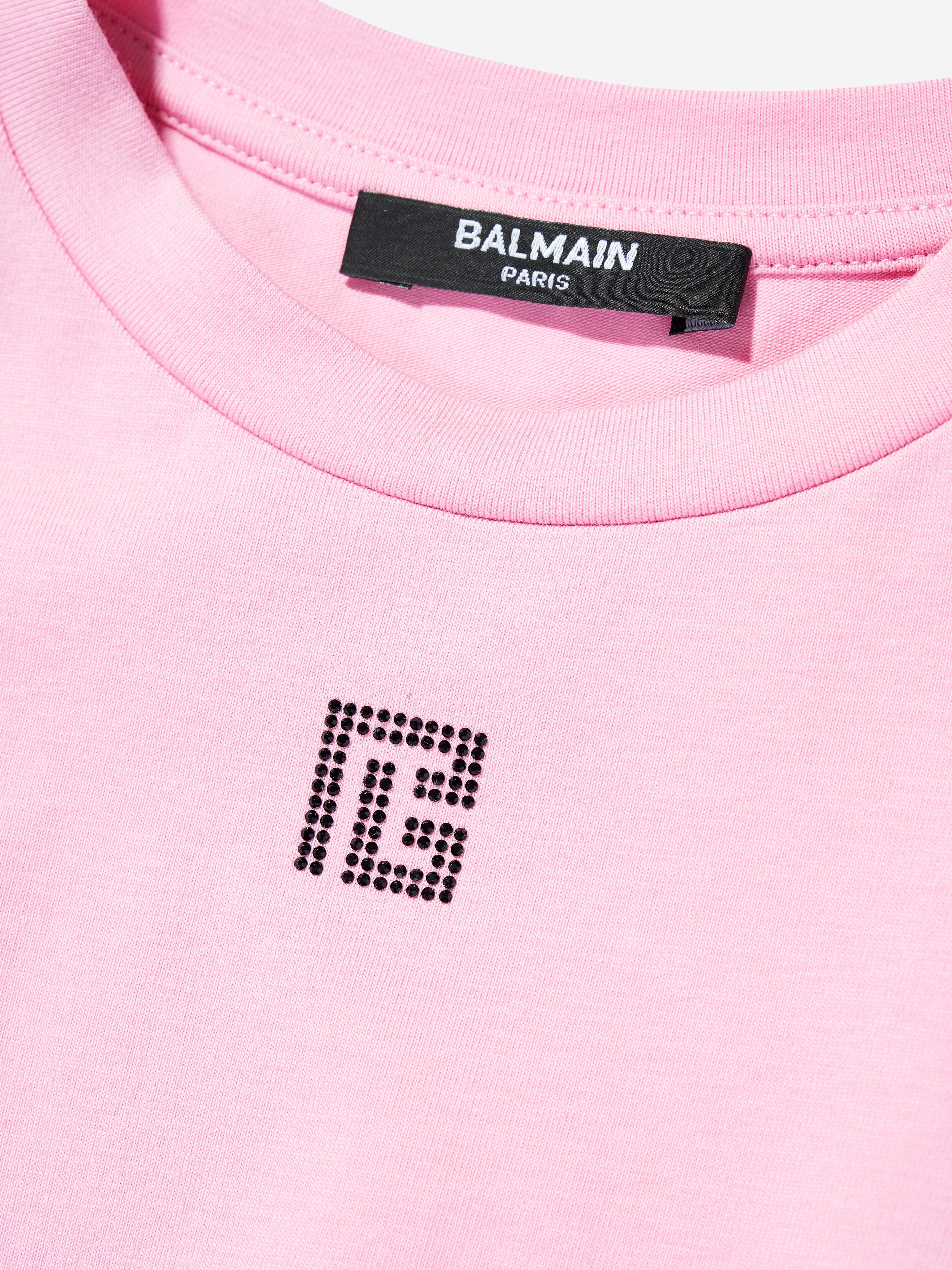 Balmain Girls Monogram Logo Jersey Dress in Pink