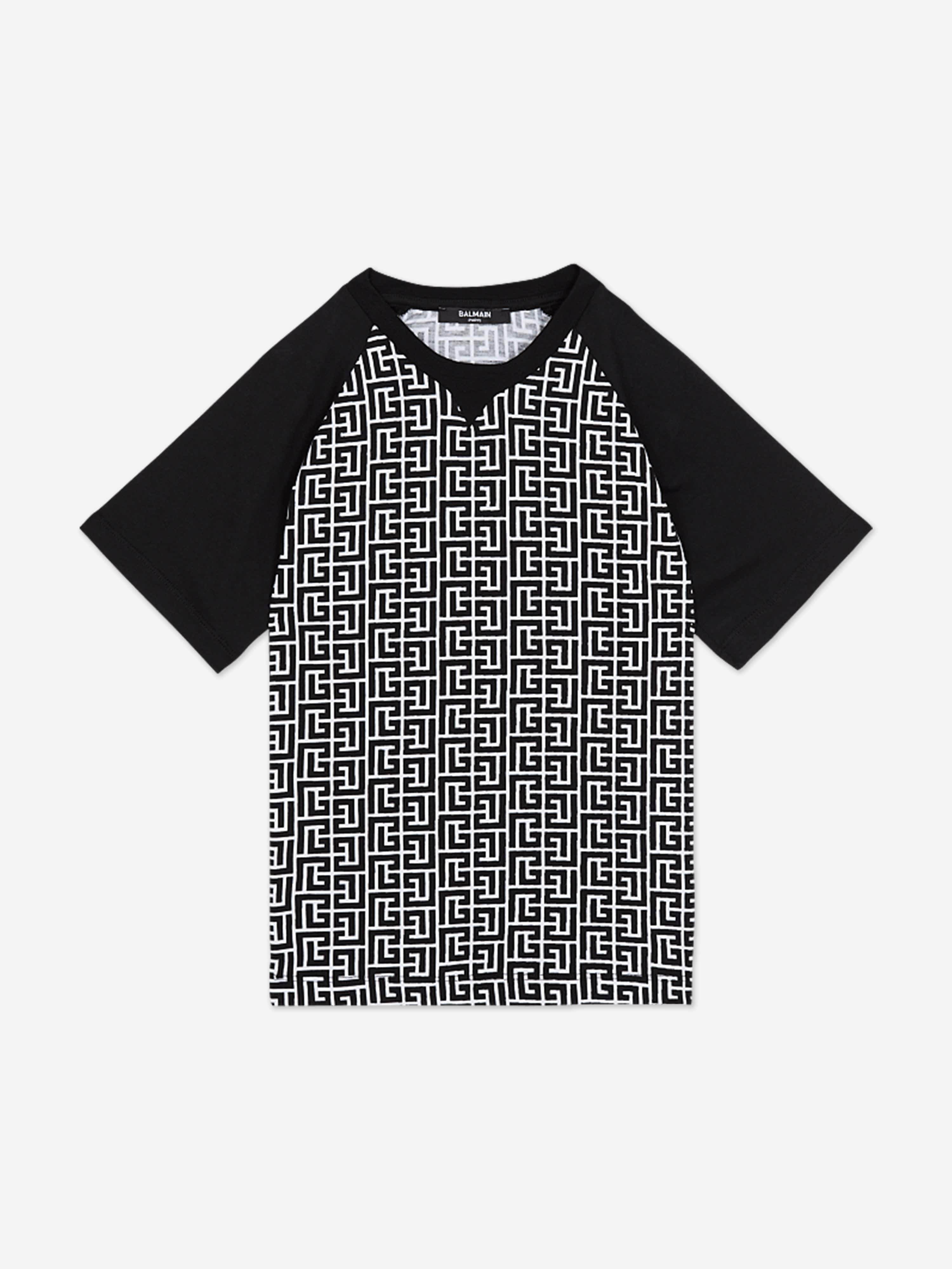 Balmain Boys Monogram Logo T-Shirt in Black