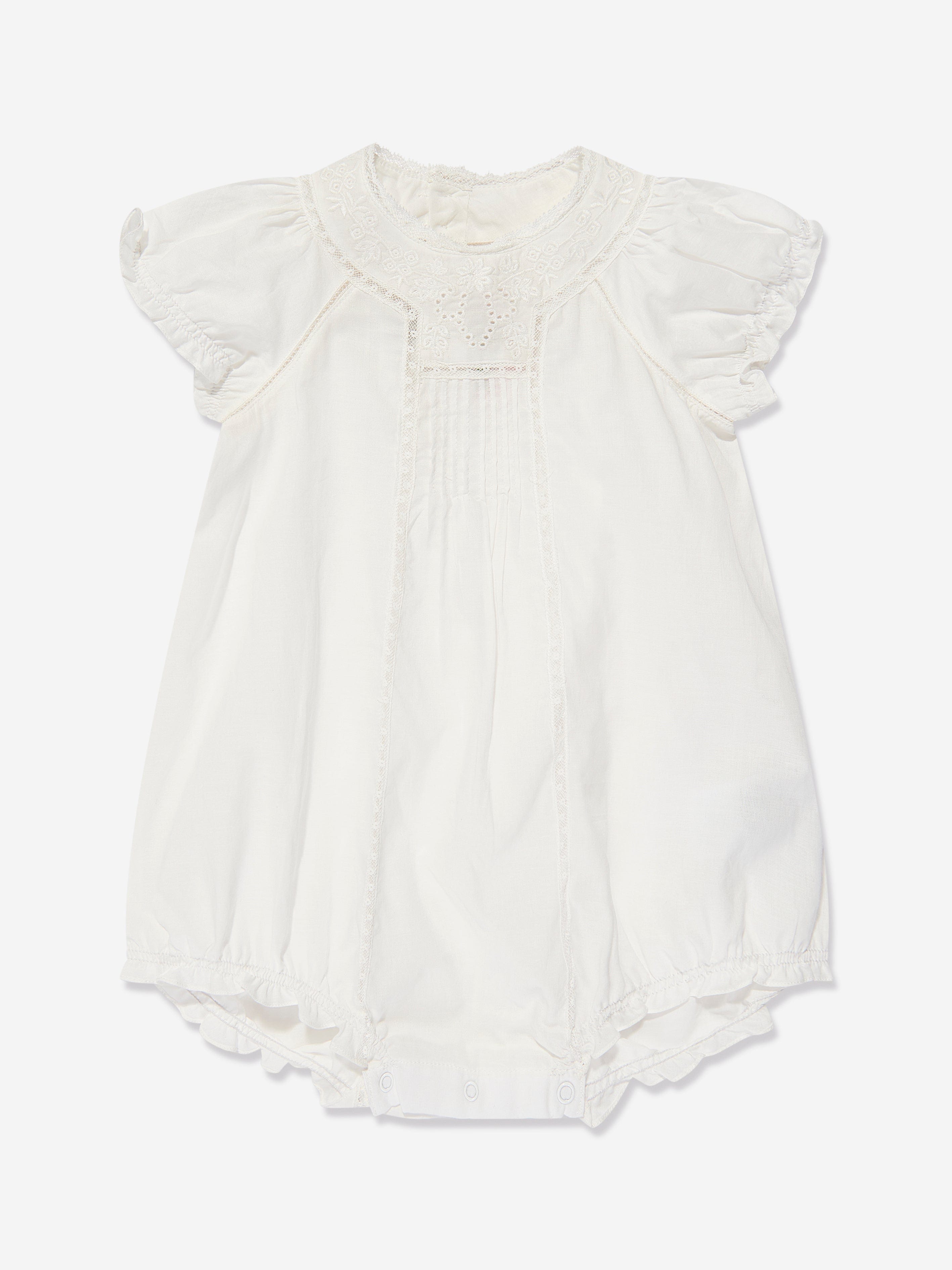 Bonpoint Baby Girls Cotton Romper in Ivory