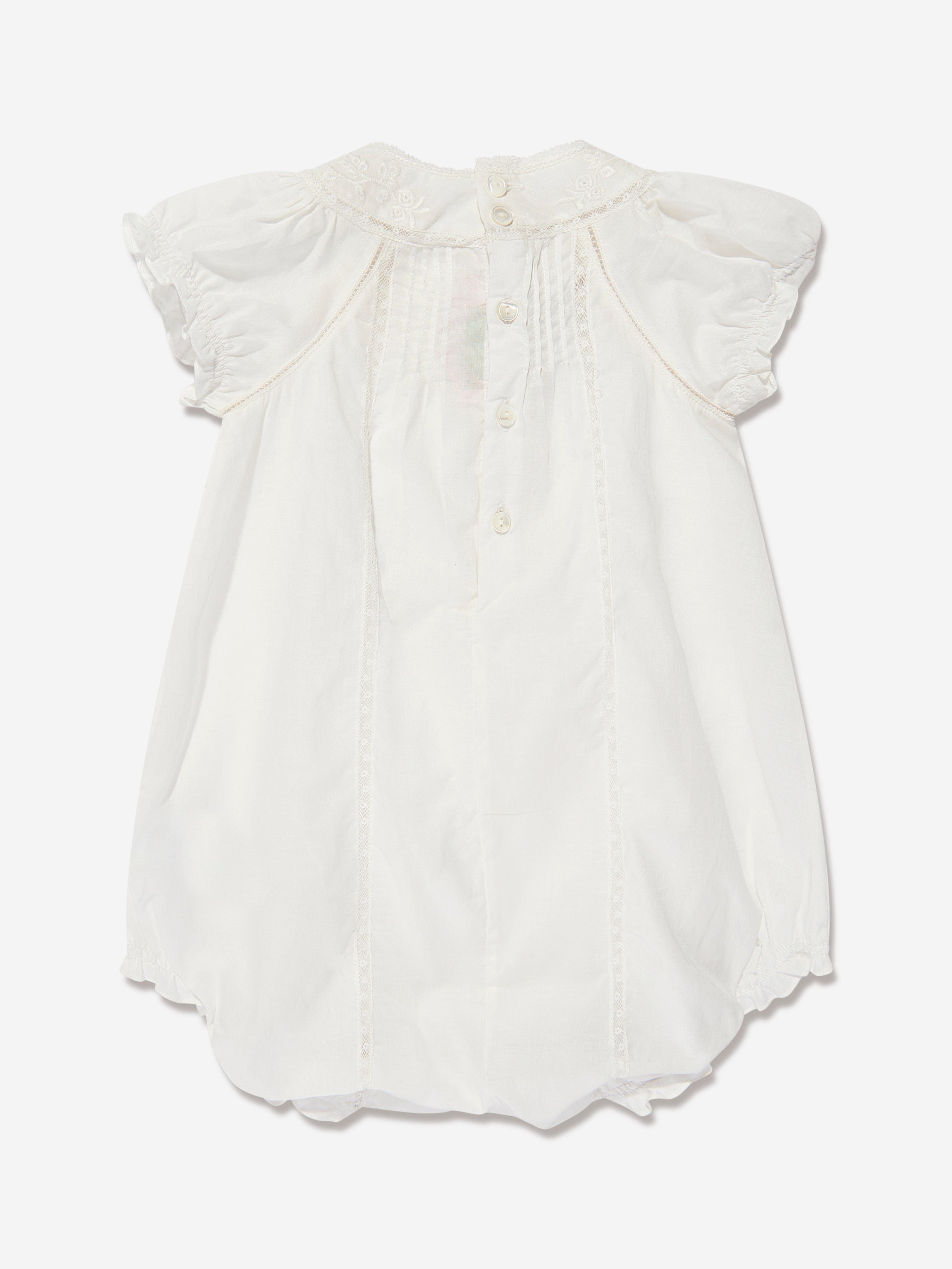 Bonpoint Baby Girls Cotton Romper in Ivory