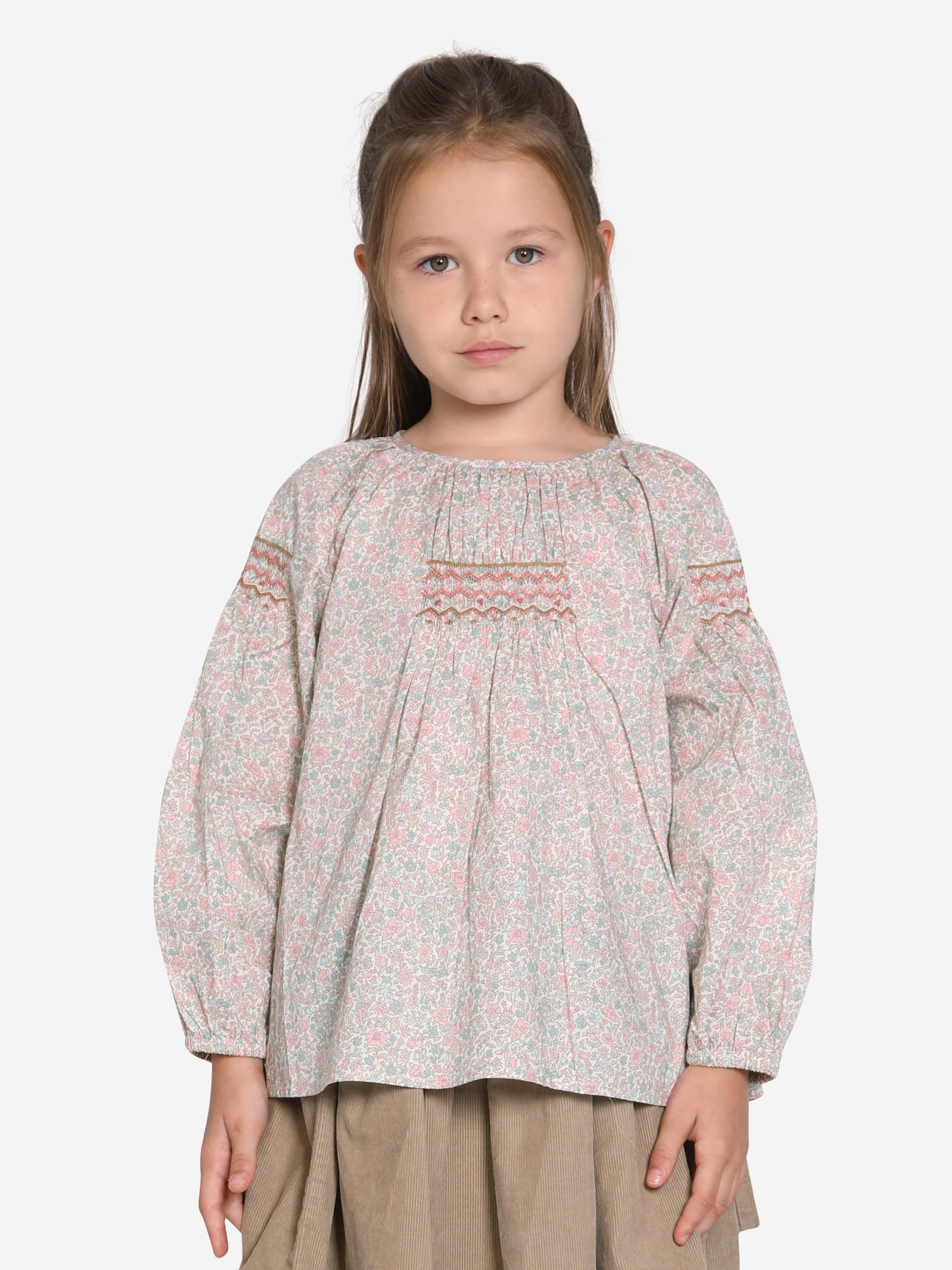 Bonpoint Girls Poldie Smocked Blouse in Pink