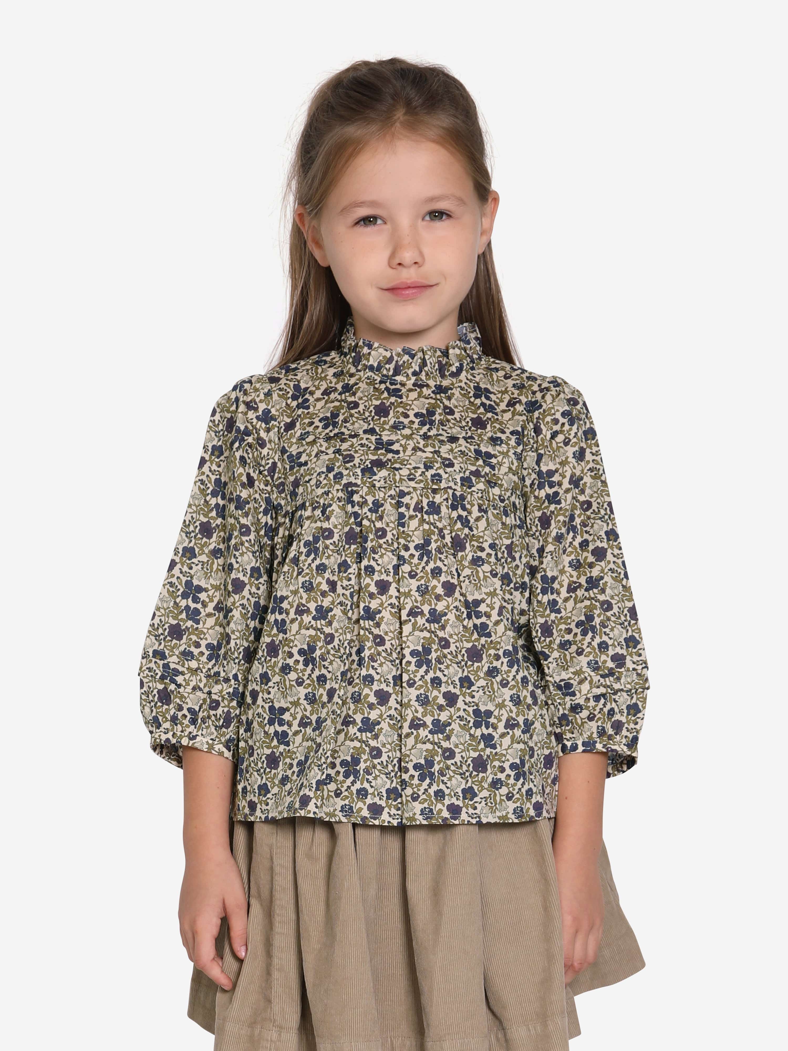 Bonpoint Girls Tess Floral Blouse in Beige