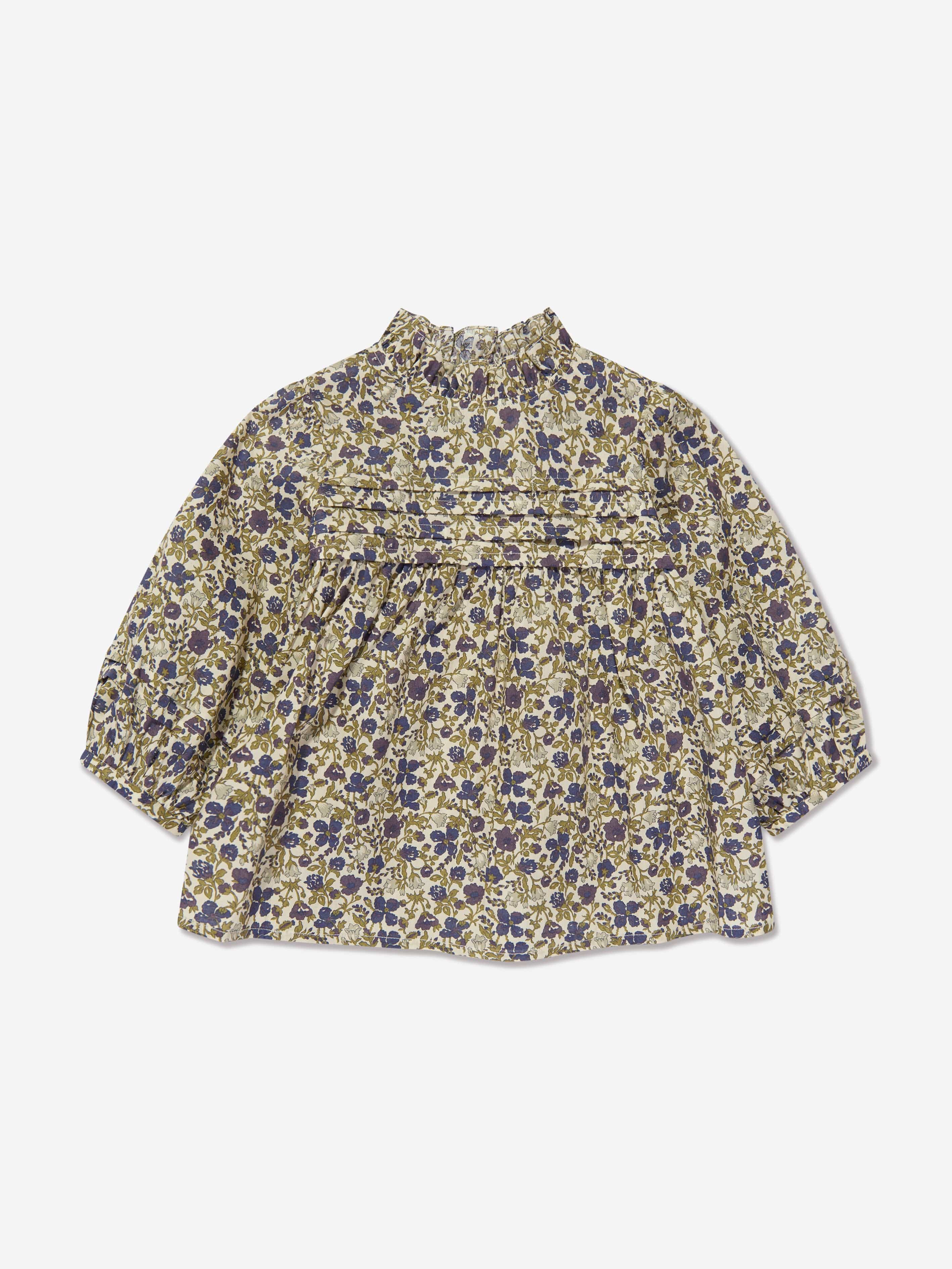 Bonpoint Girls Tess Floral Blouse in Beige