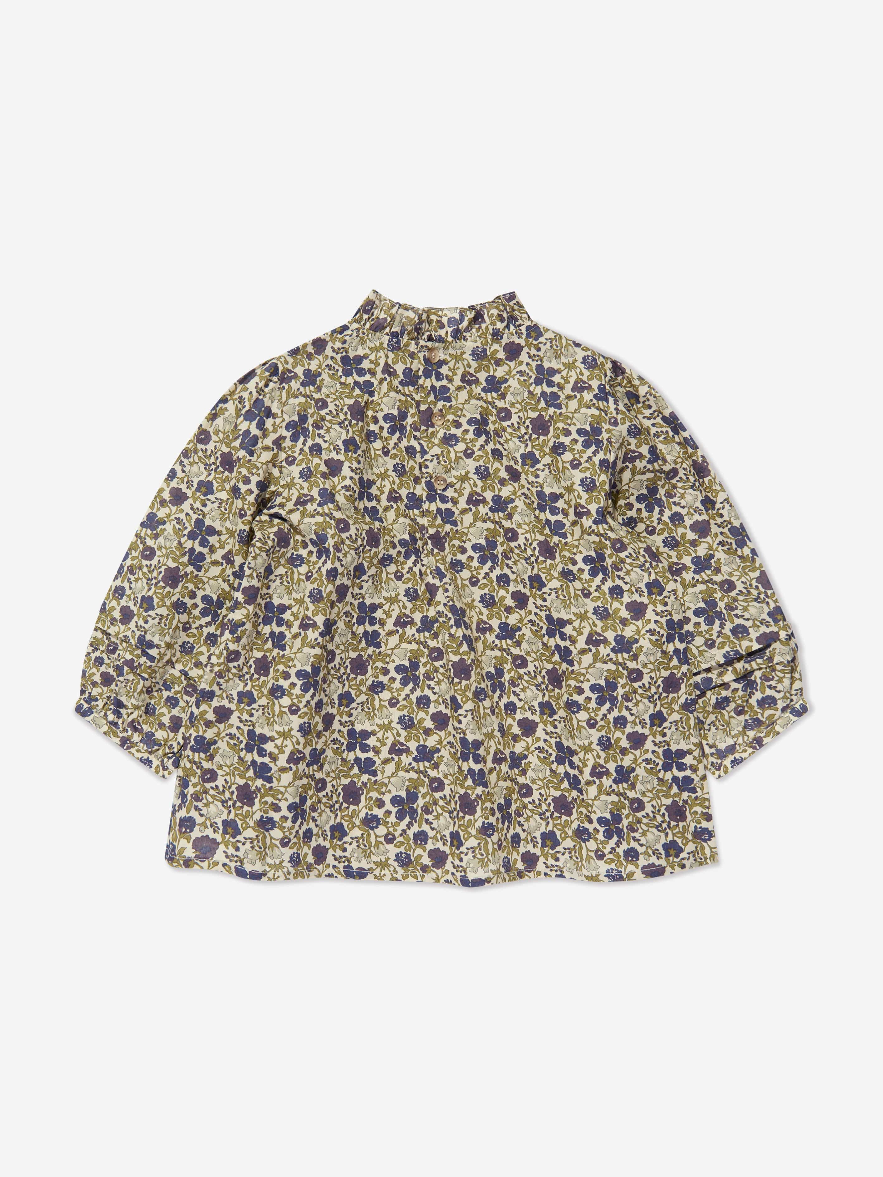 Bonpoint Girls Tess Floral Blouse in Beige