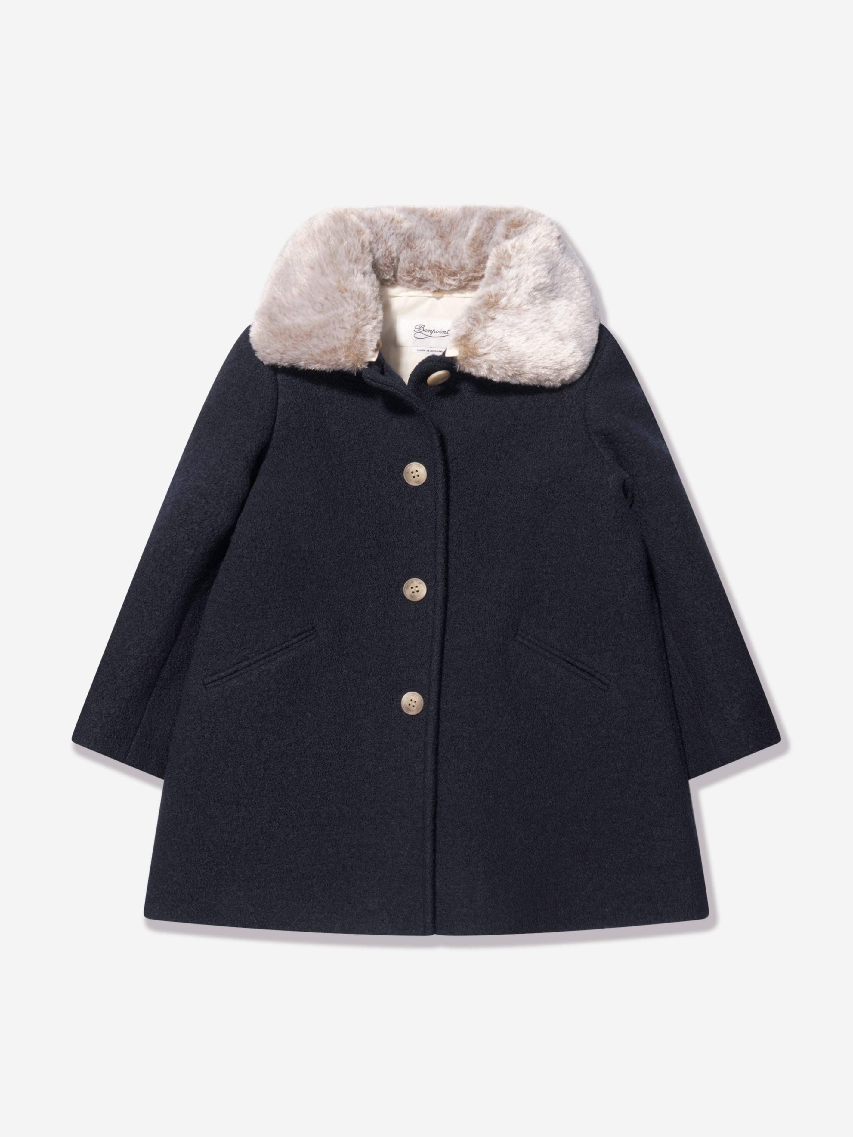 Bonpoint Girls Temaggie Wool Coat in Navy