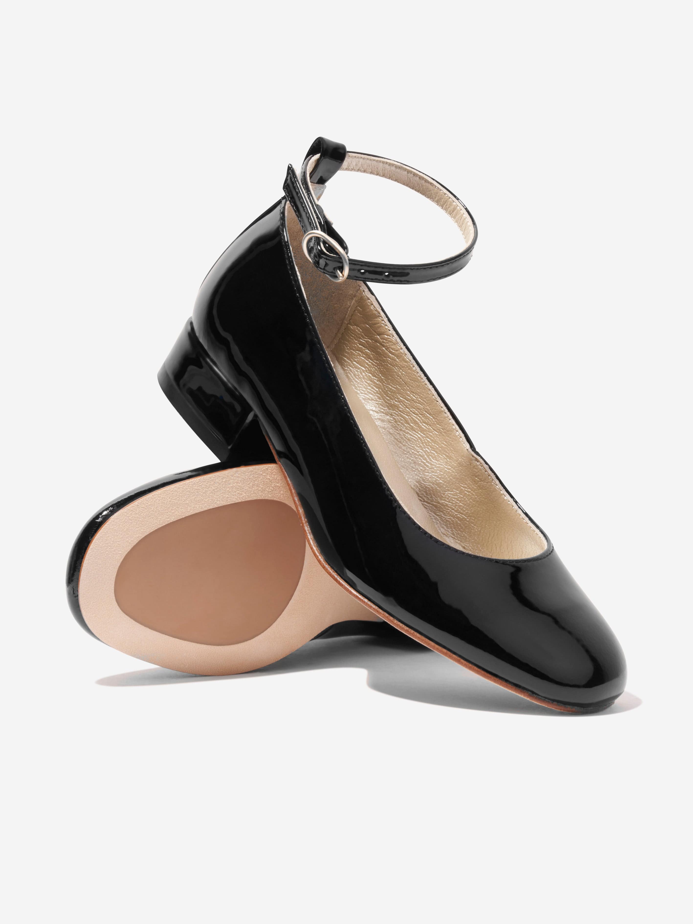 Bonpoint Girls Patent Leather Ankle Strap Shoes in Black