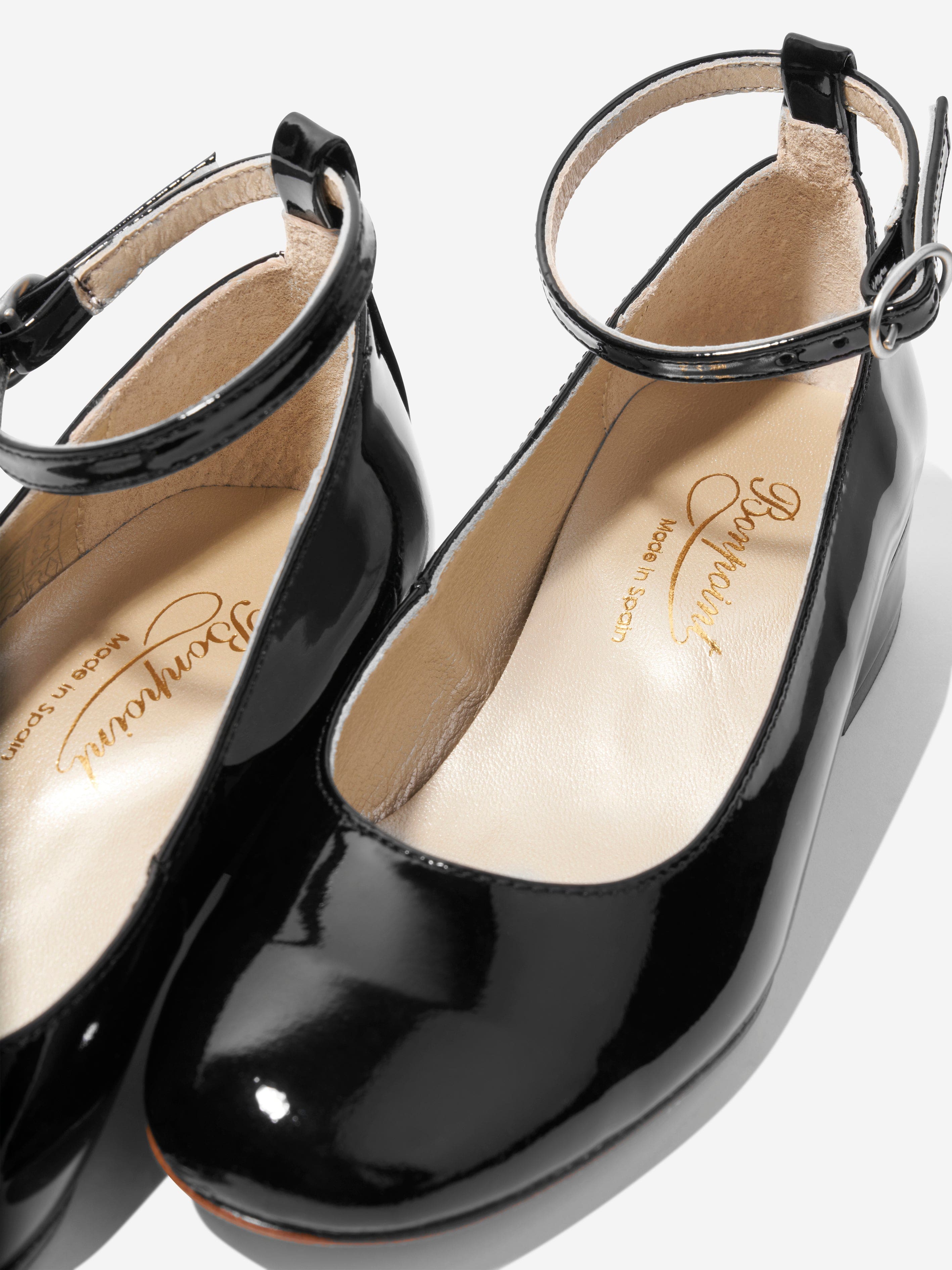 Bonpoint Girls Patent Leather Ankle Strap Shoes in Black