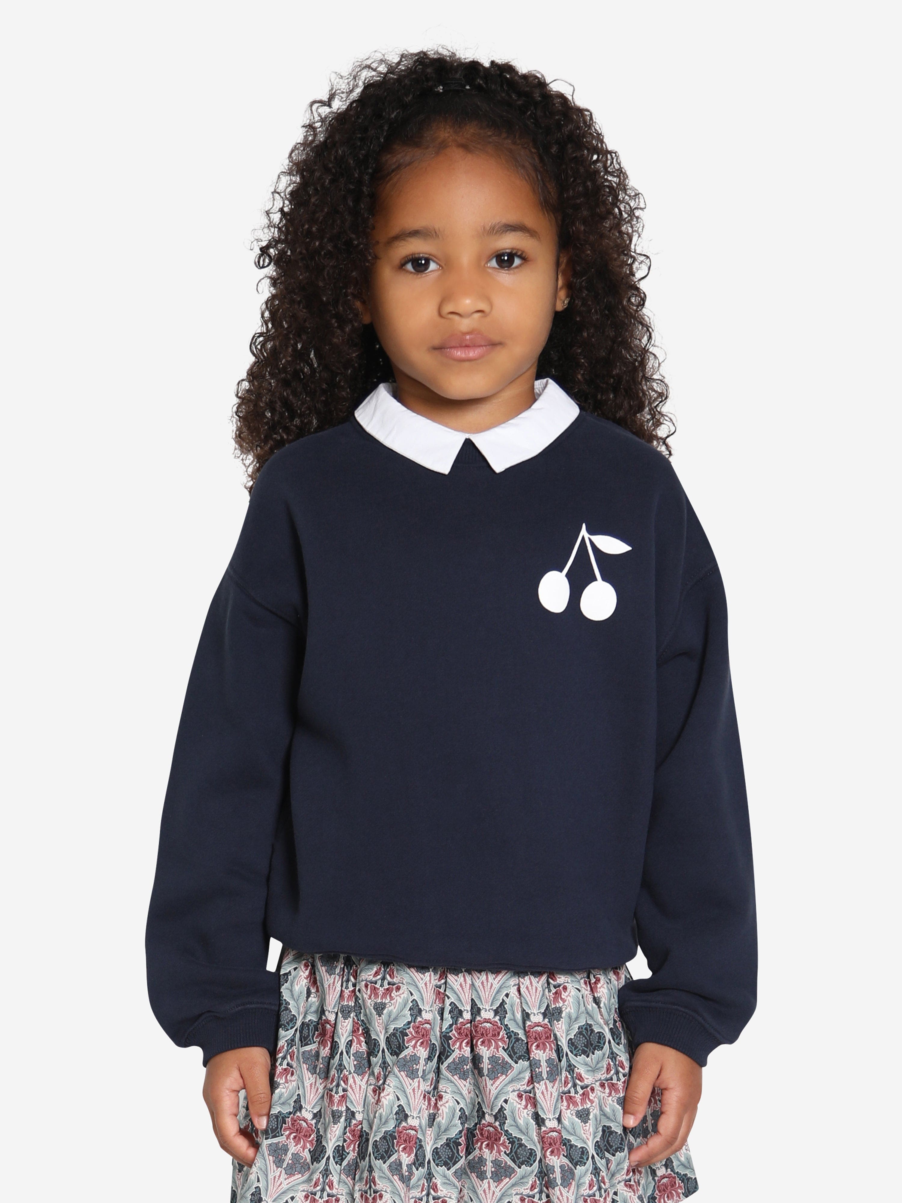 Bonpoint Girls Claudia Cherry Sweatshirt in Navy