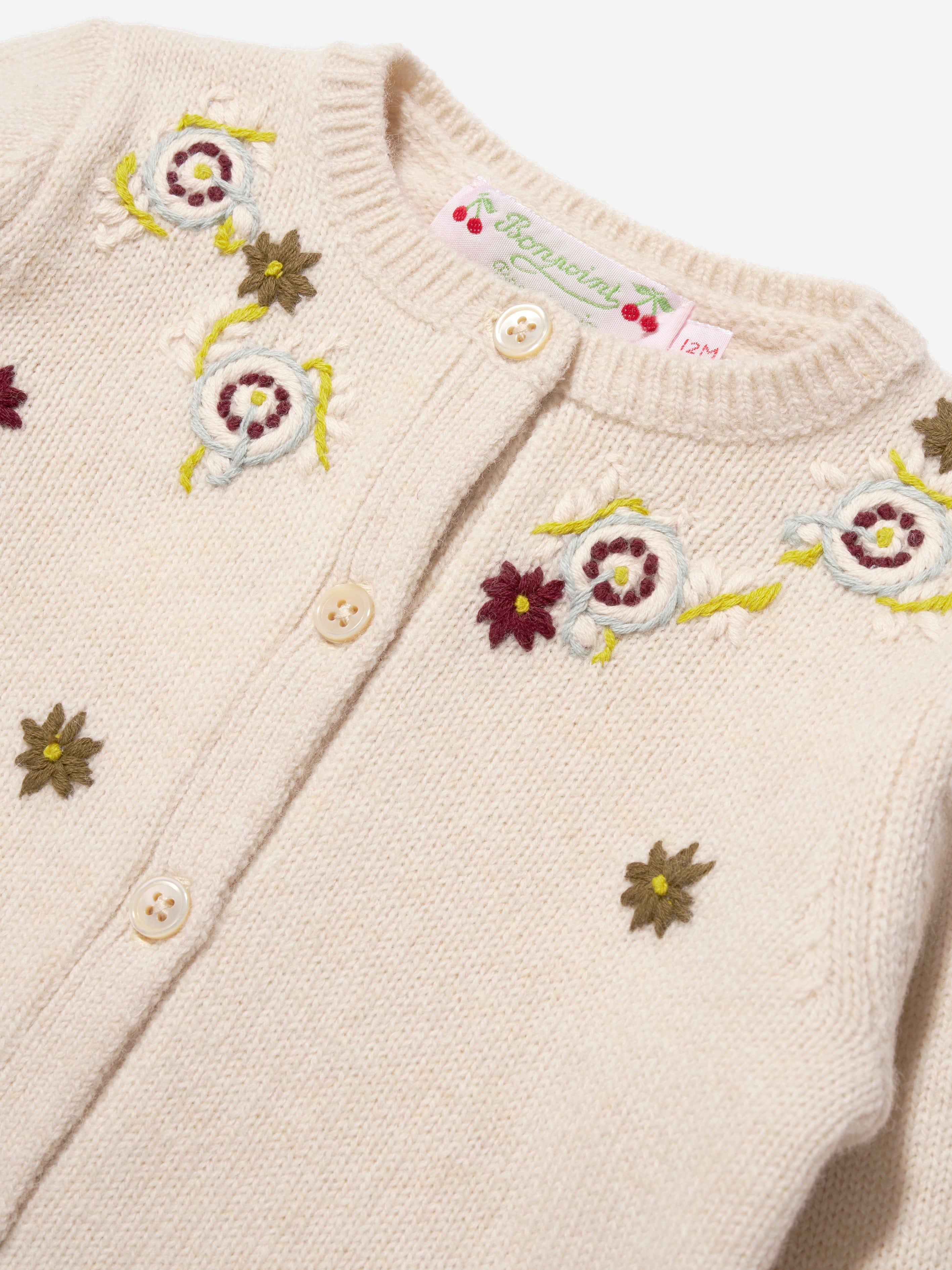 Bonpoint Baby Girls Telnie Wool Cardigan in Ivory