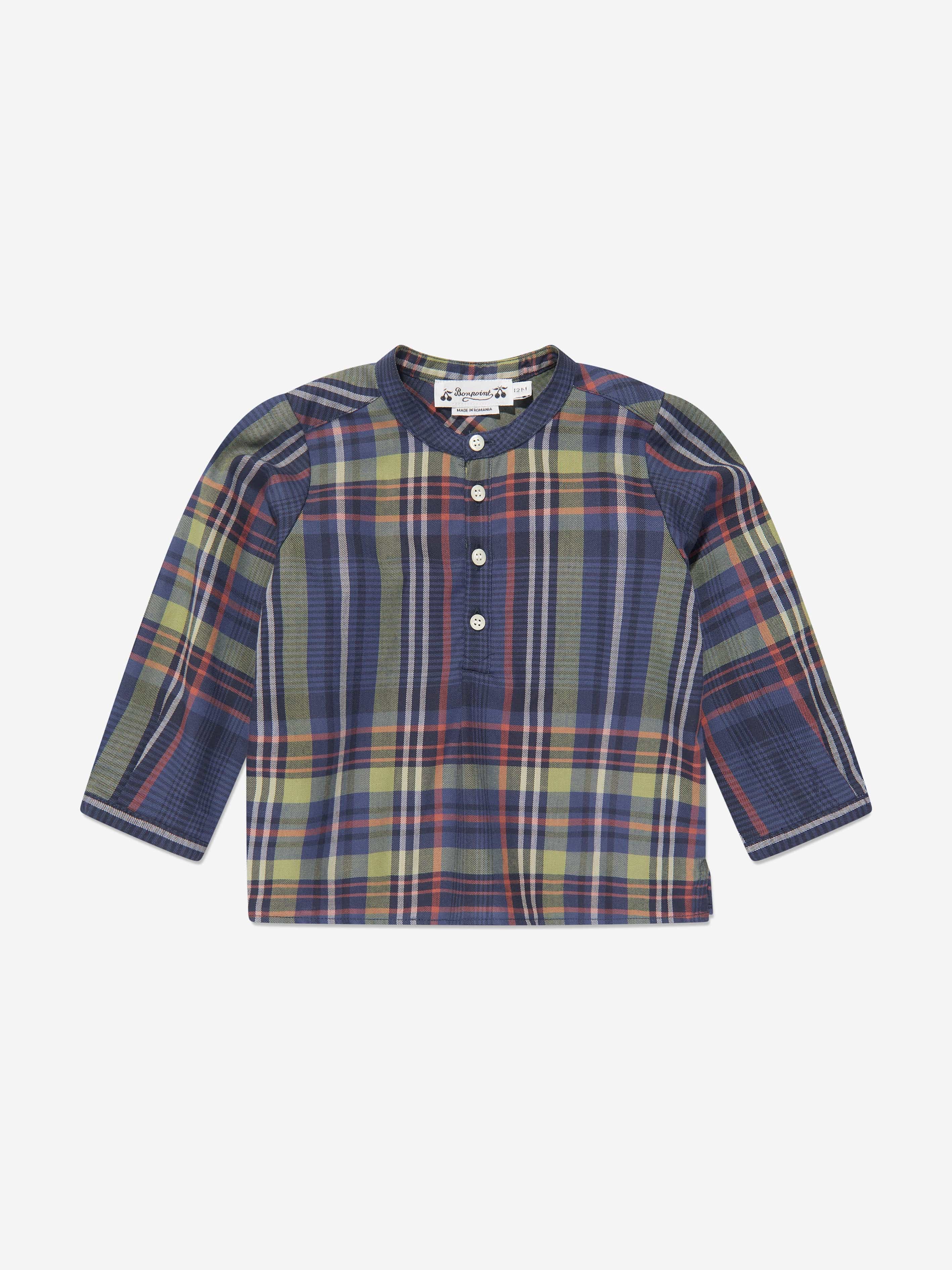 Bonpoint Baby Boys Polisson Tartan Shirt in Navy