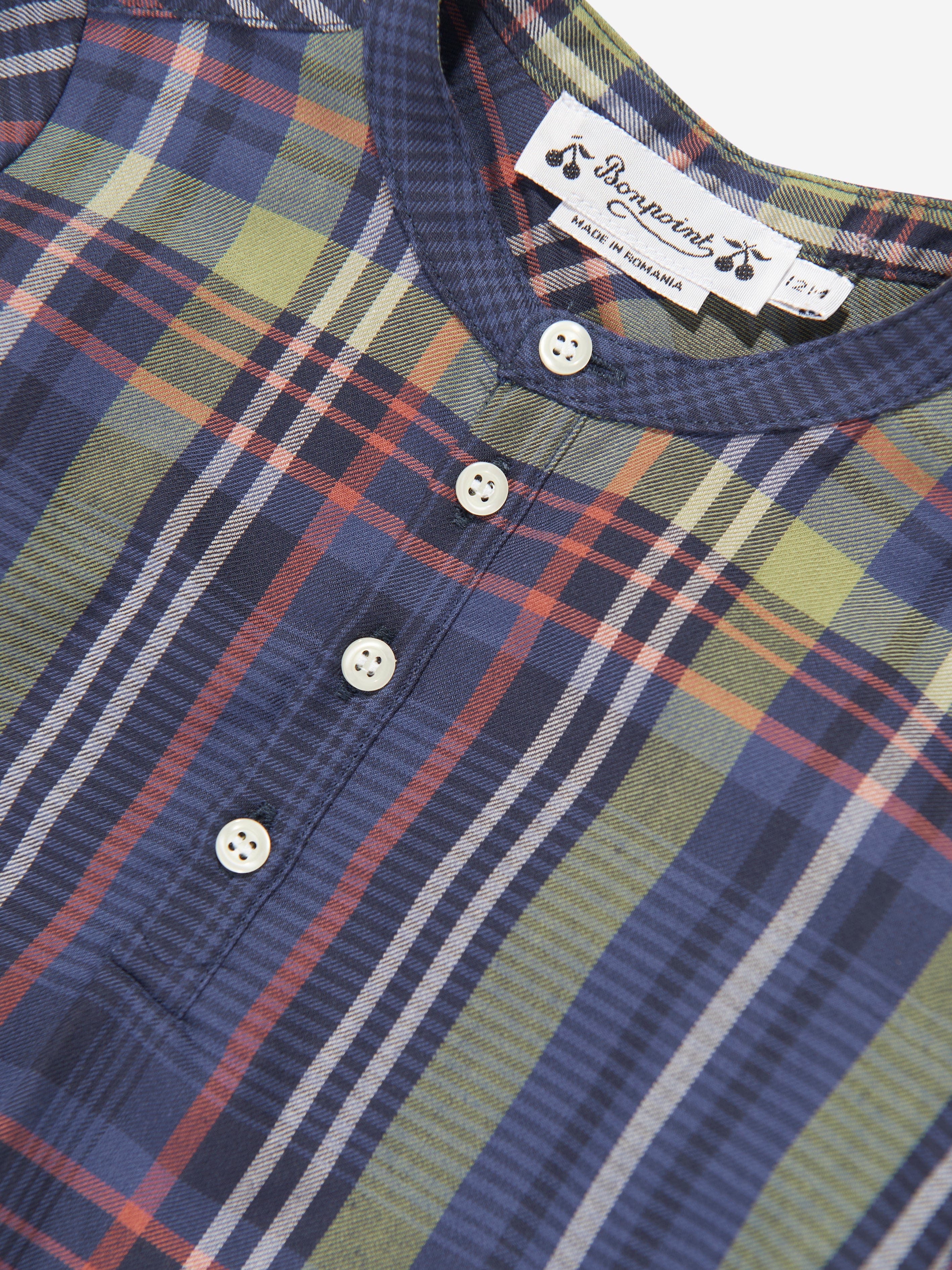 Bonpoint Baby Boys Polisson Tartan Shirt in Navy