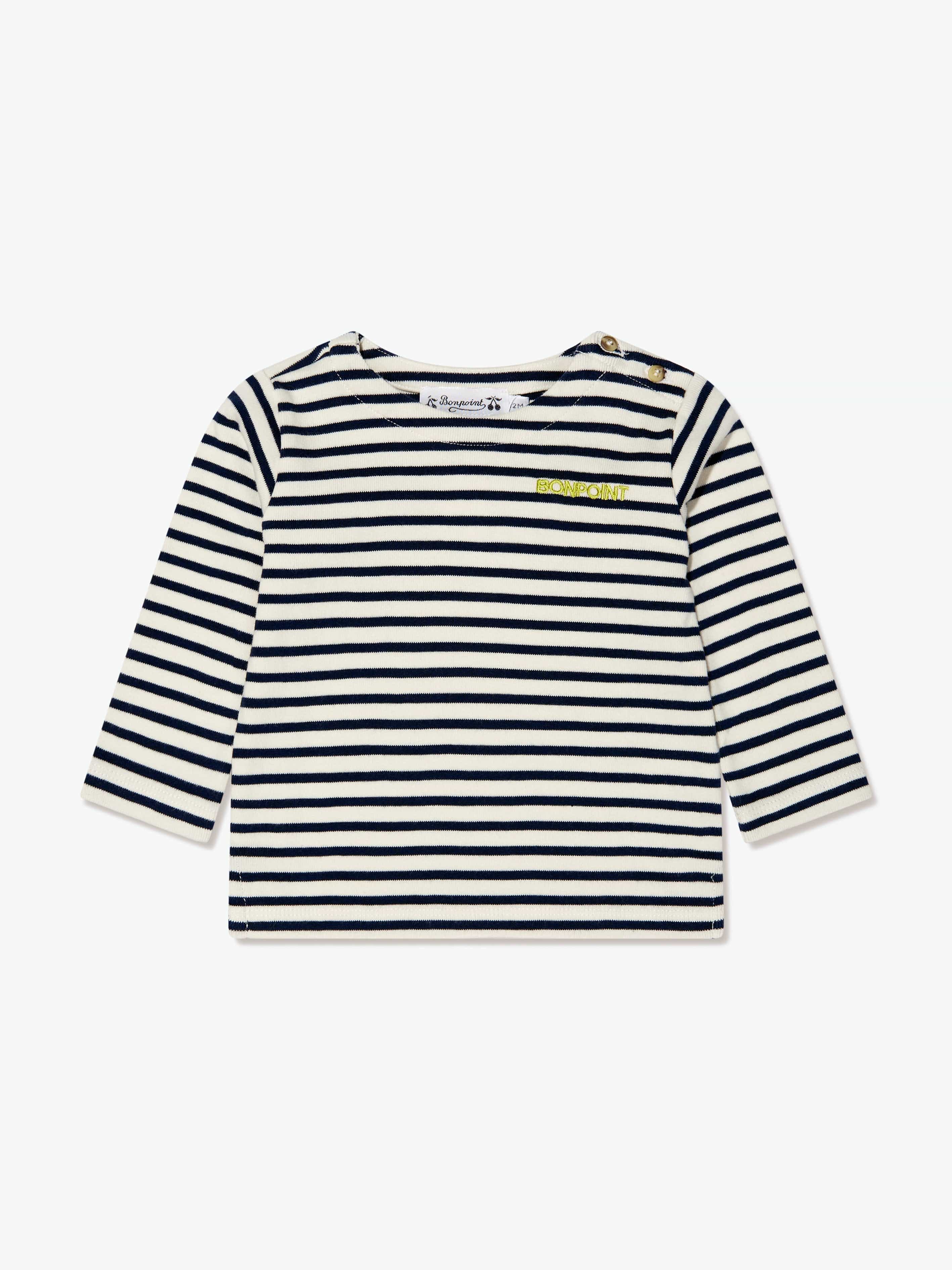 Bonpoint Baby Boys Long Sleeve Striped T-Shirt in Navy