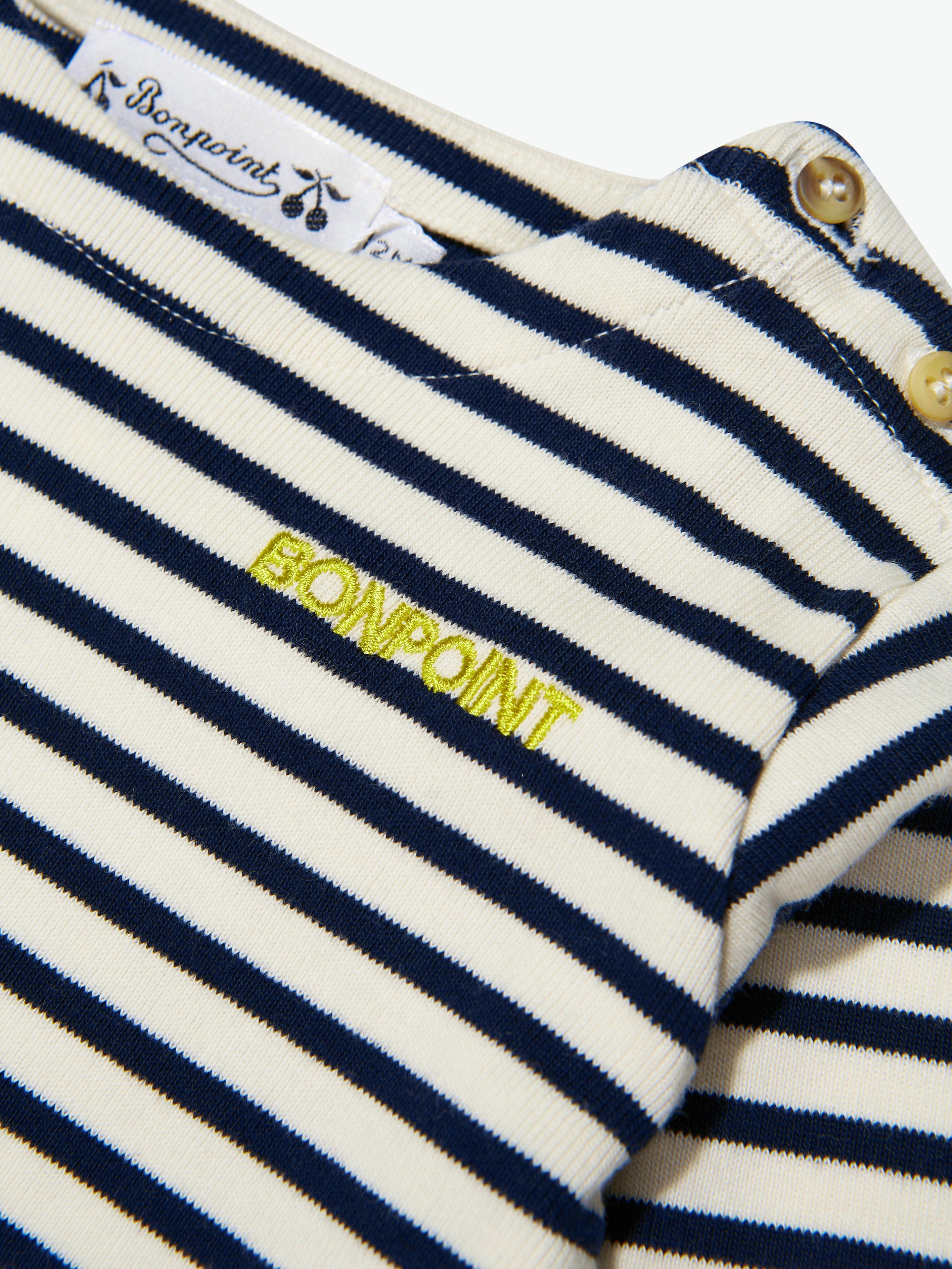 Bonpoint Baby Boys Long Sleeve Striped T-Shirt in Navy