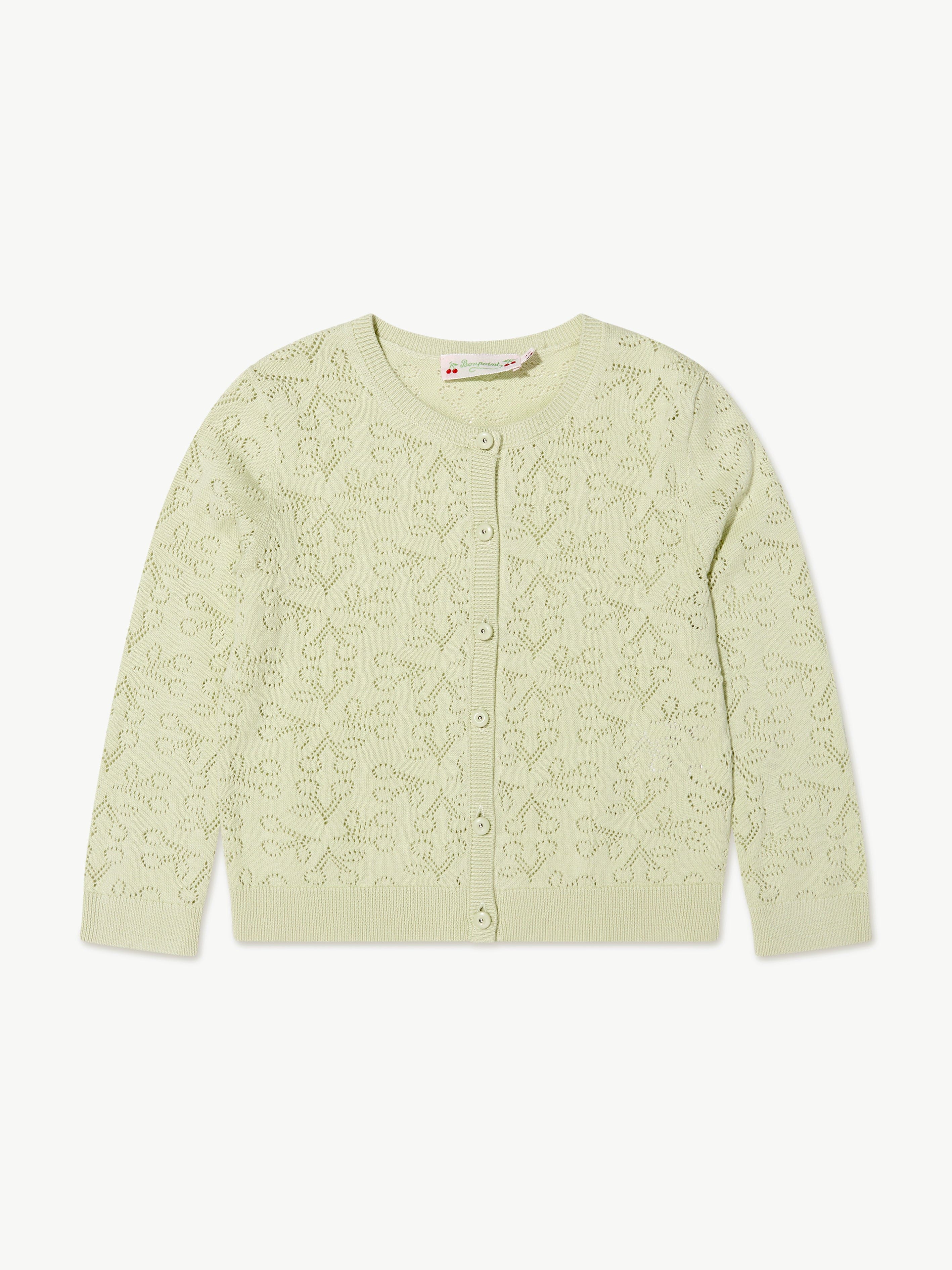 Bonpoint Girls Knitted Cardigan in Green