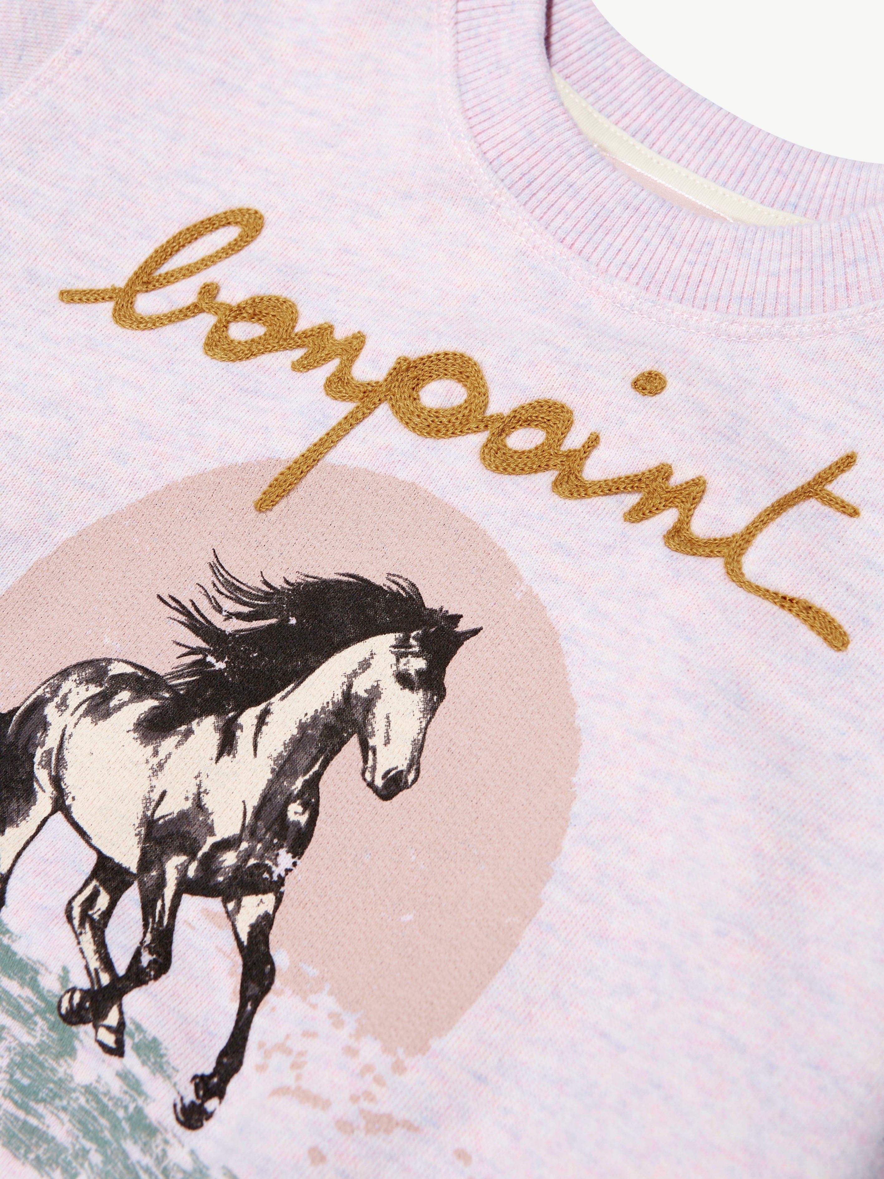 Bonpoint Girls Carlota Horse Sweatshirt in Pink