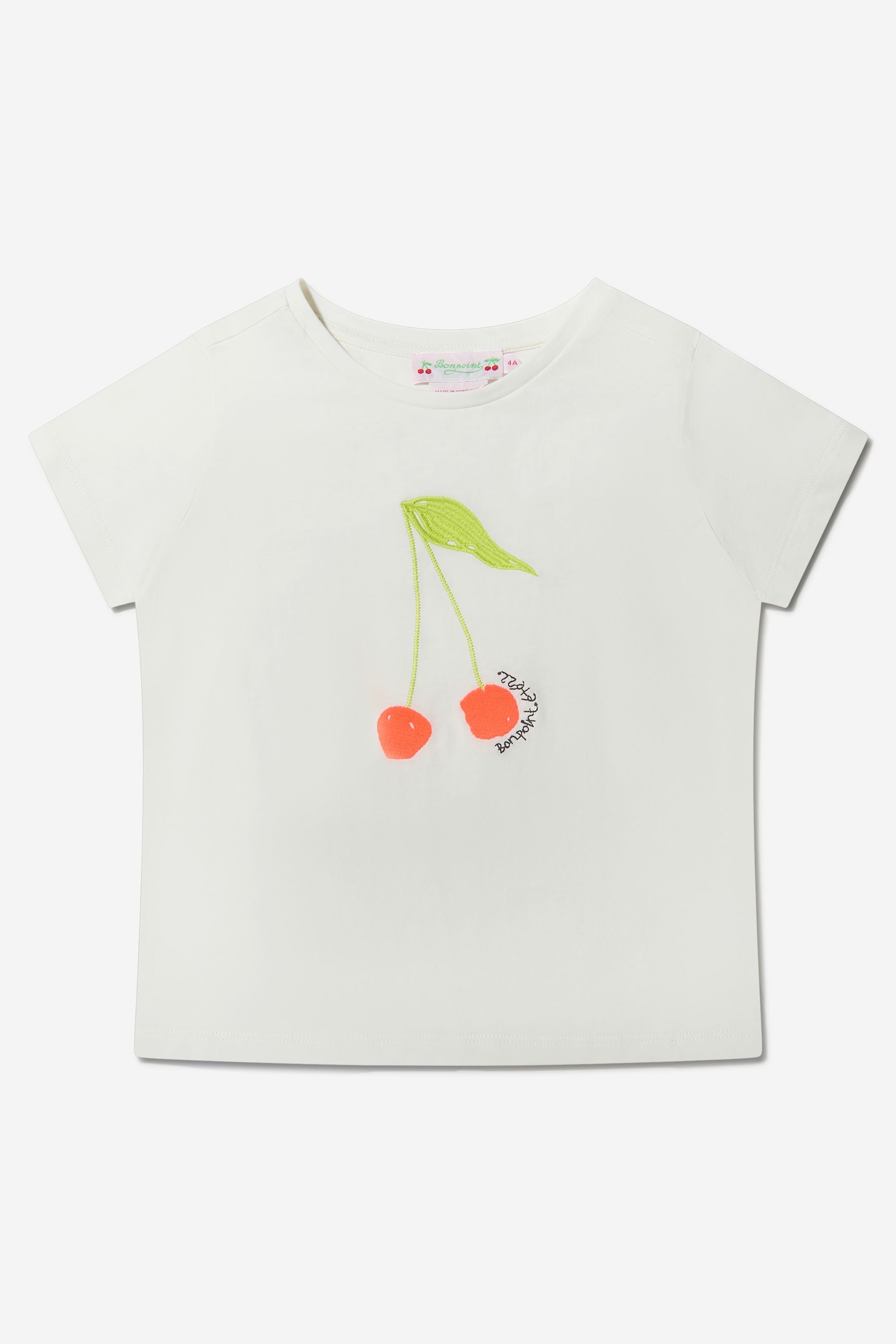 Bonpoint Girls Organic Cotton Embroidered Cherry Jersey T-Shirt